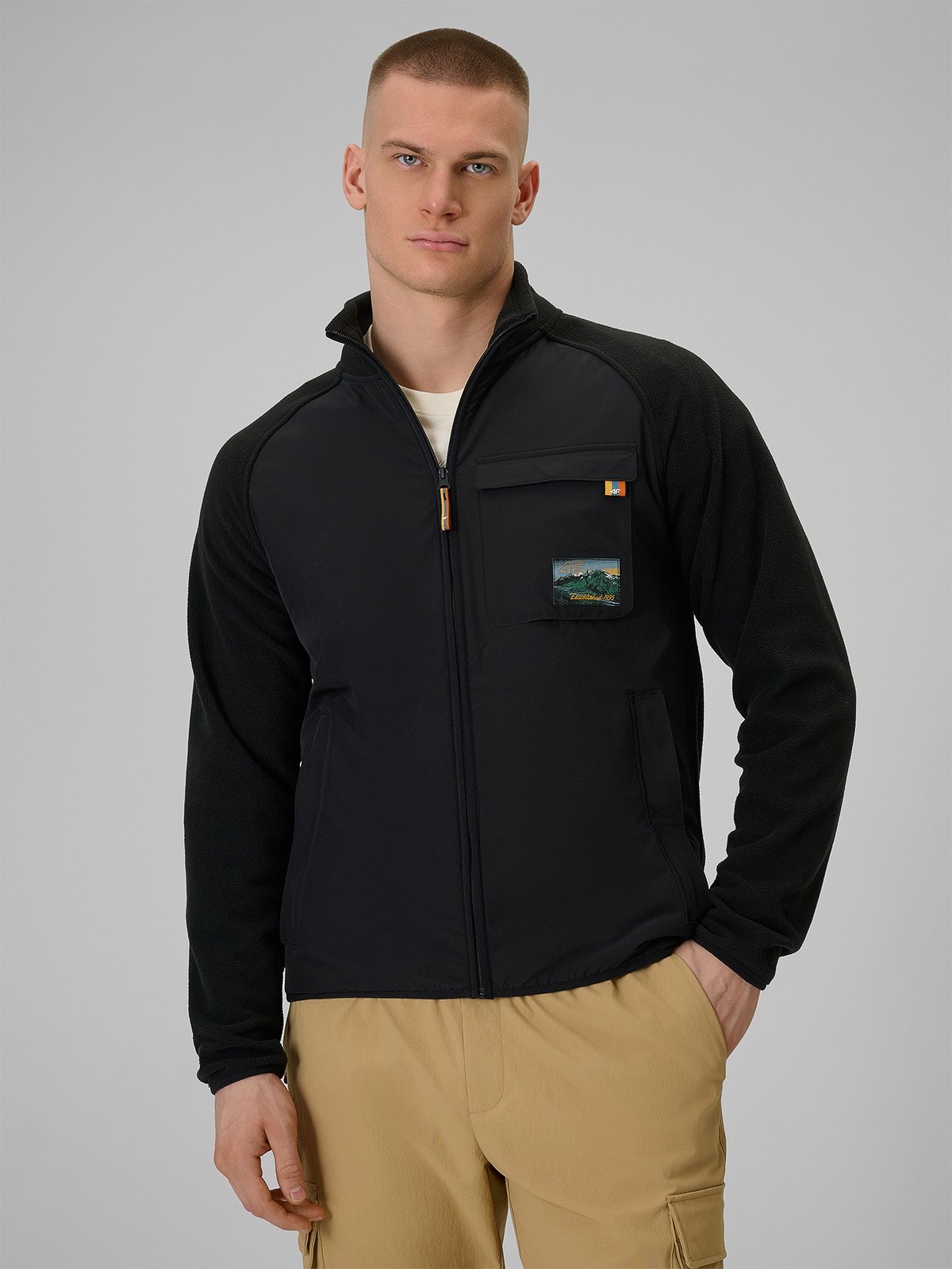 Чоловічий фліс regular зі стійкою - чорний