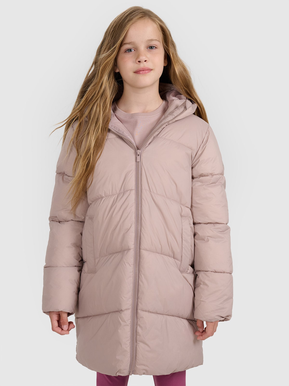 Дитяче пухове пальто з синтетичним наповнювачем для дівчаток - коричневе