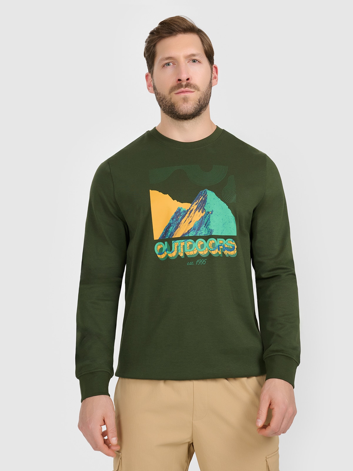 Чоловічий longlseeve з принтом - хакі
