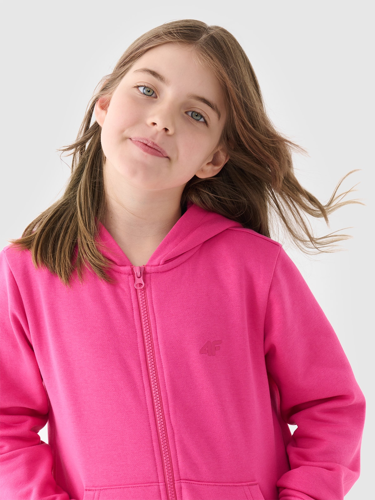 Спортивне худі на блискавці для дівчаток - фуксія