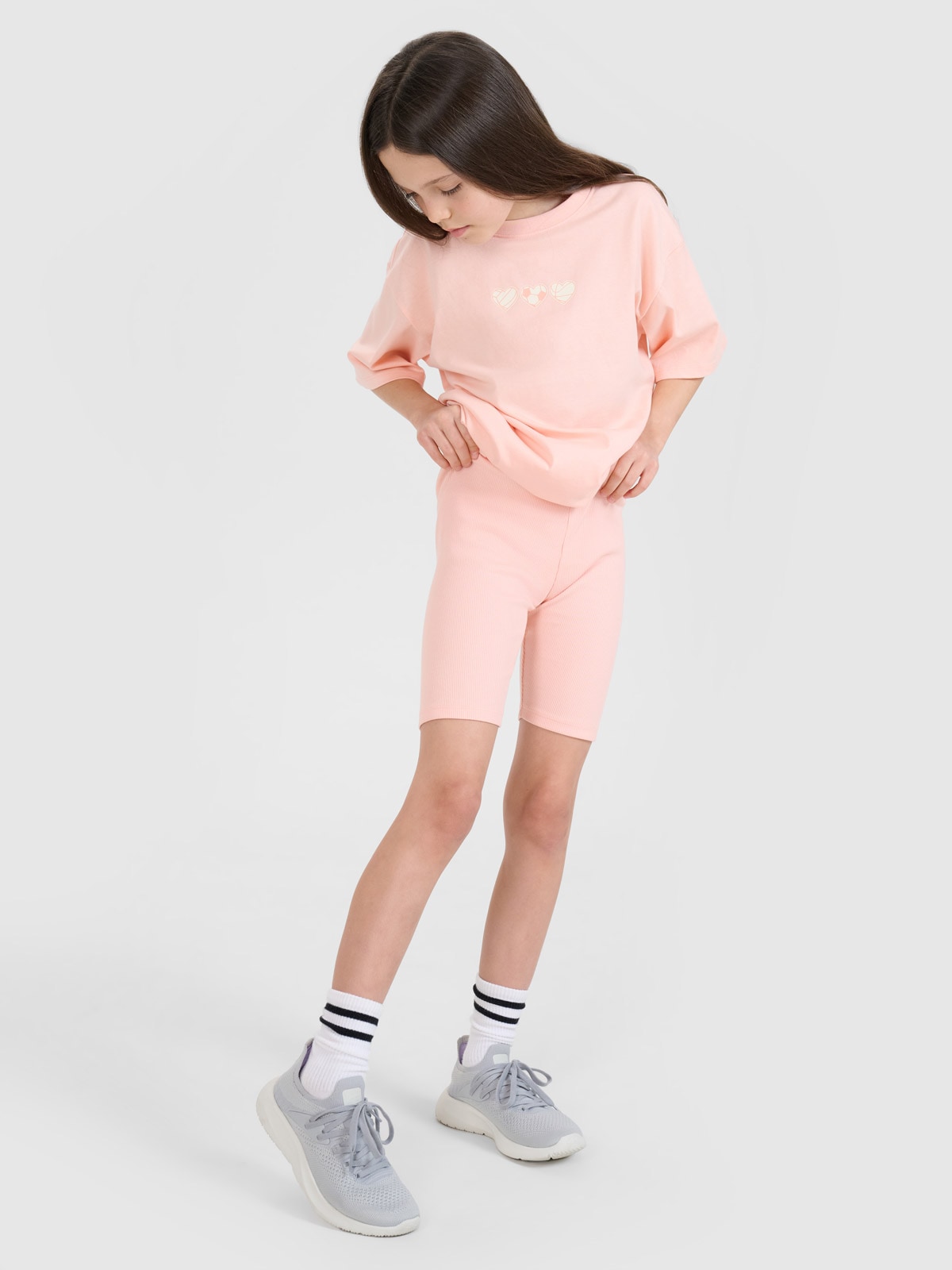 Трикотажні велосипедки для дівчаток з ребристої тканини - помаранчеві