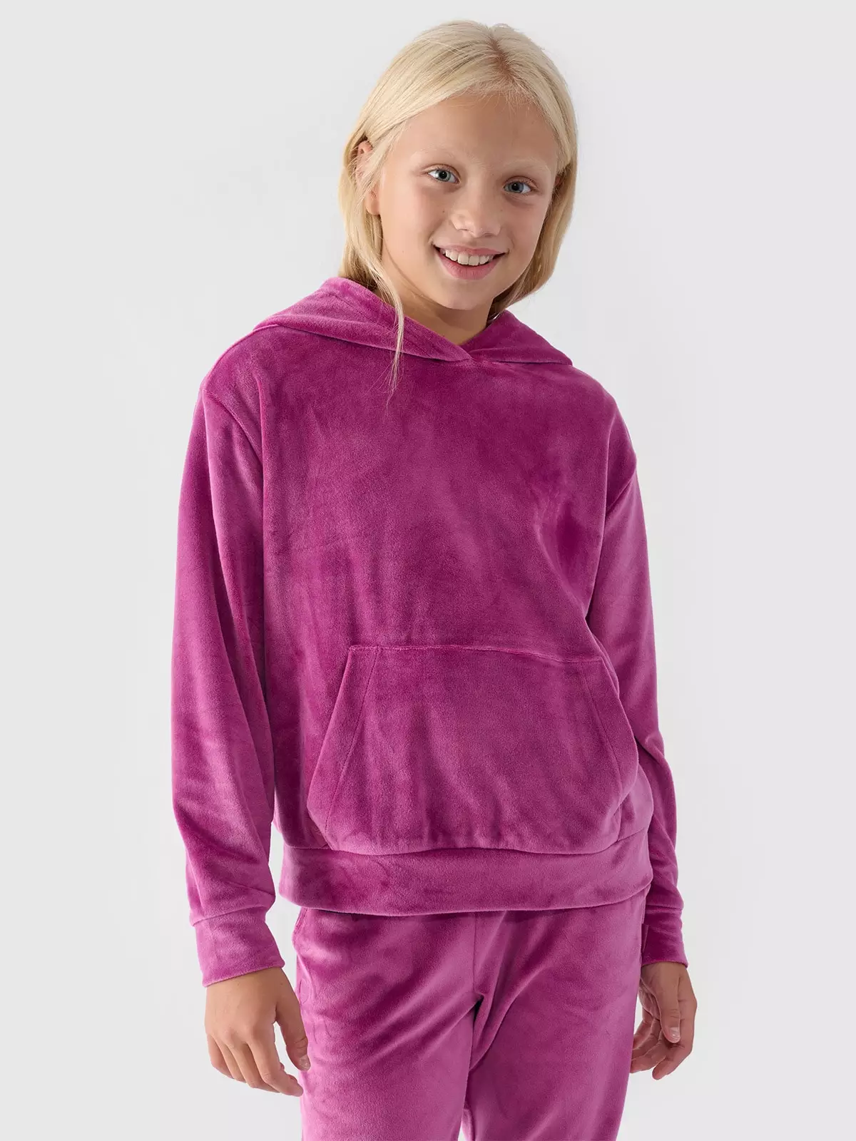 Спортивне велюрове худі для дівчаток - рожевий