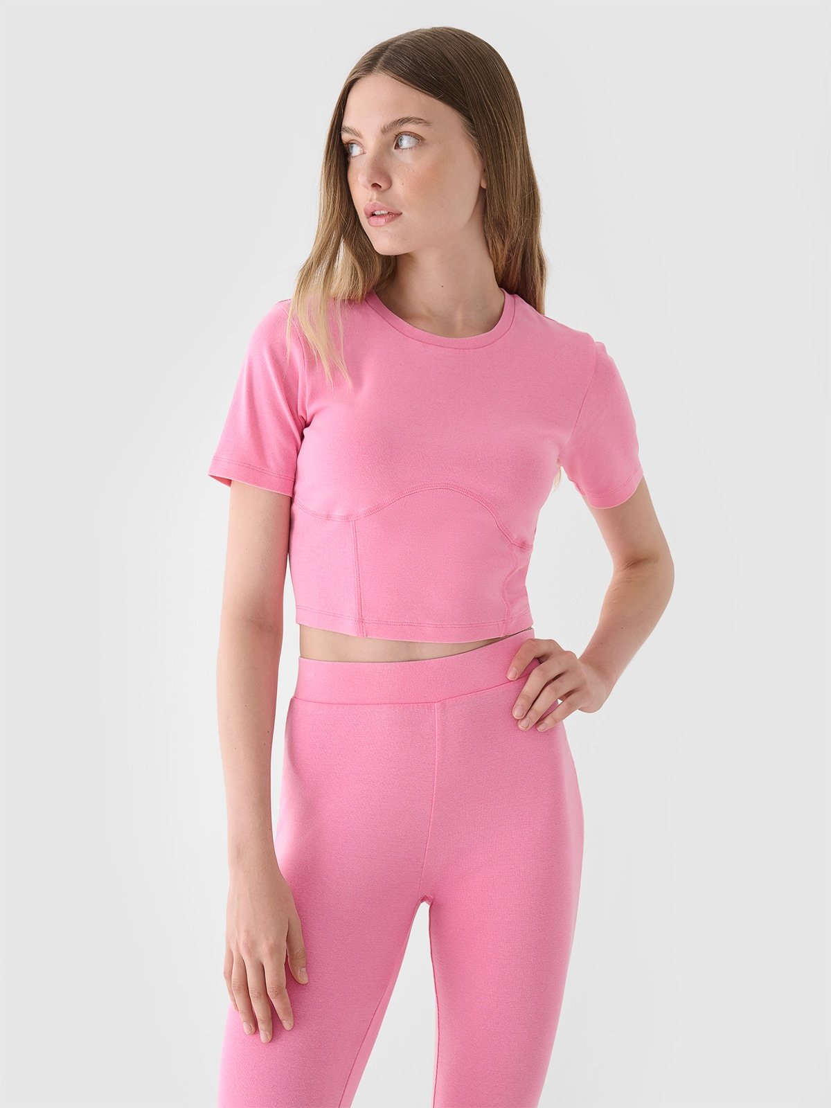 Жіночий однотонний crop top slim - рожевий