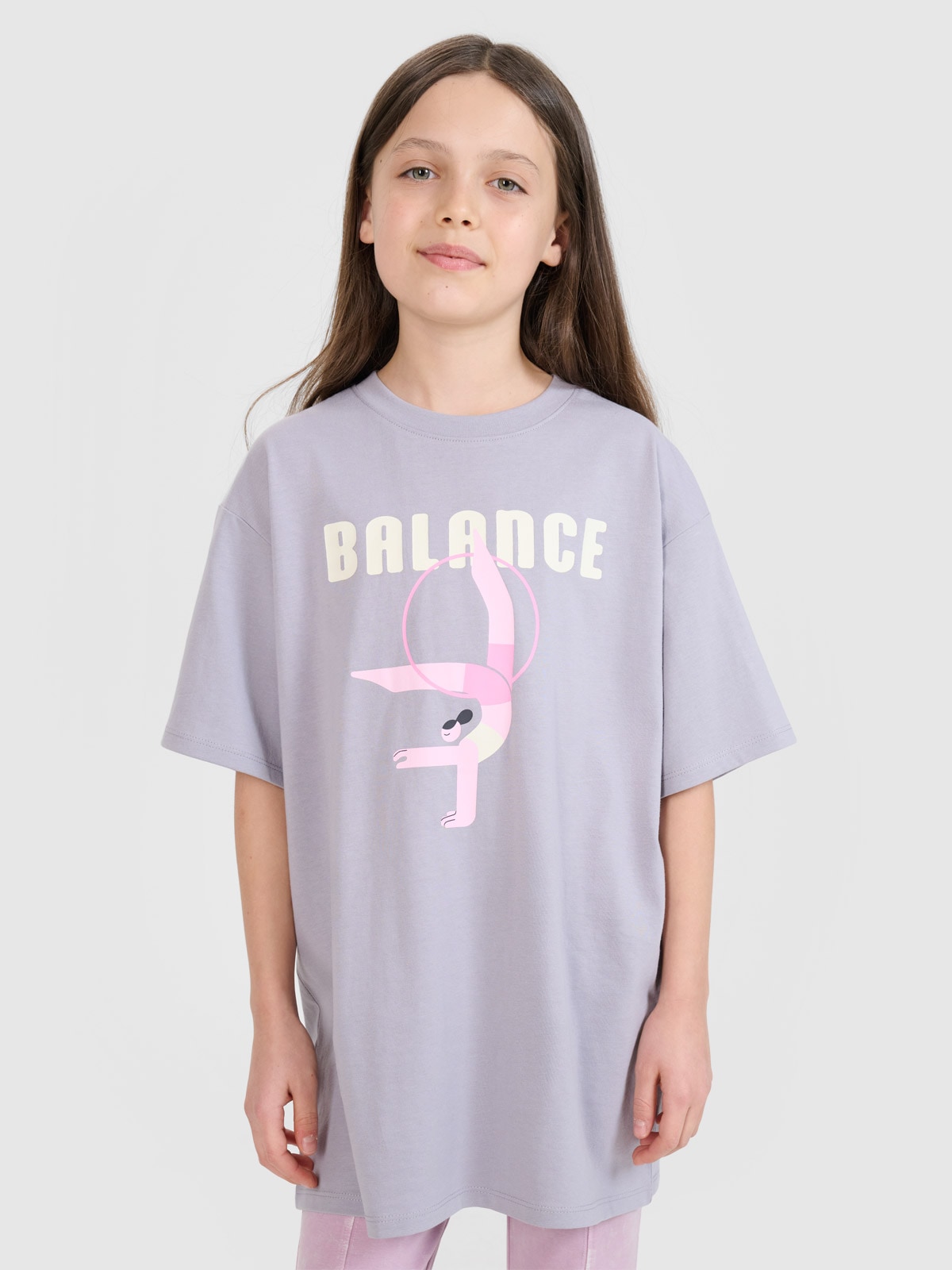 Футболка oversize з принтом для дівчаток - сіра