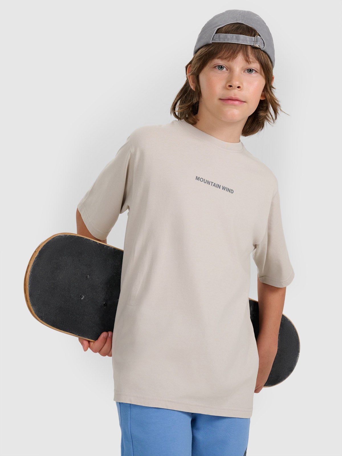 Хлопчачий oversize футболка з принтом - сірий