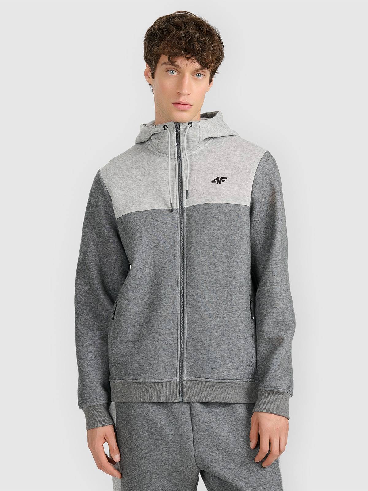 Чоловіча спортивна розстібна кофта з капюшоном - сіра