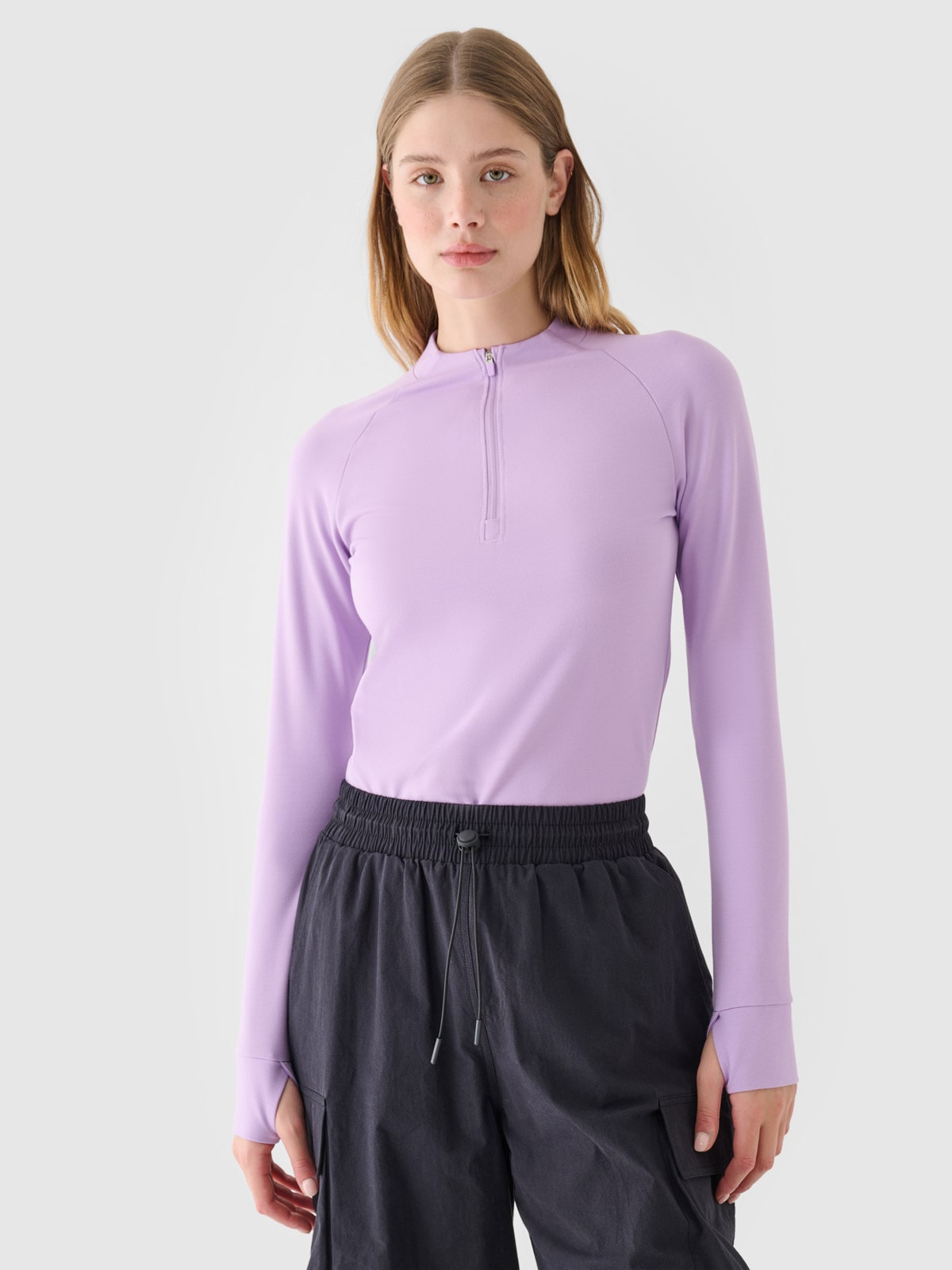 Жіночий однотонний лонгслів slim - фіолетовий