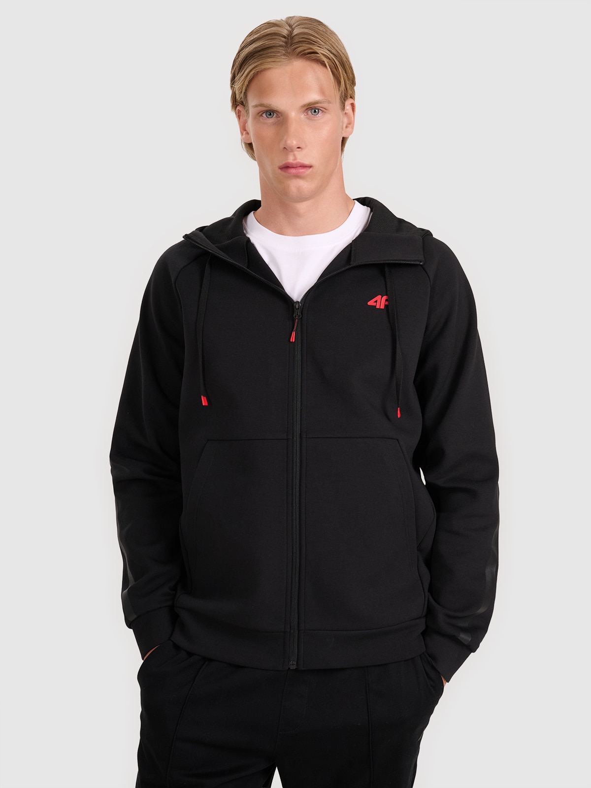 Чоловіча спортивна кофта на застібці з капюшоном - чорна