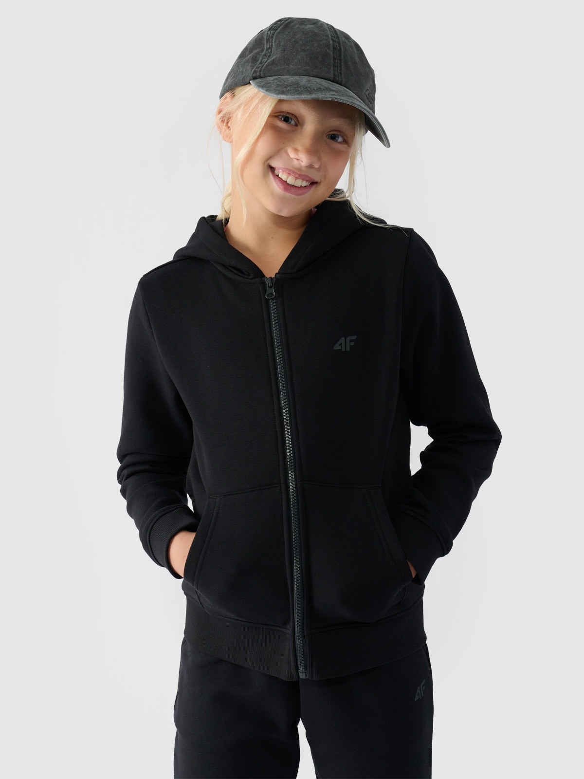 Спортивне худі на блискавці для дівчаток - чорний