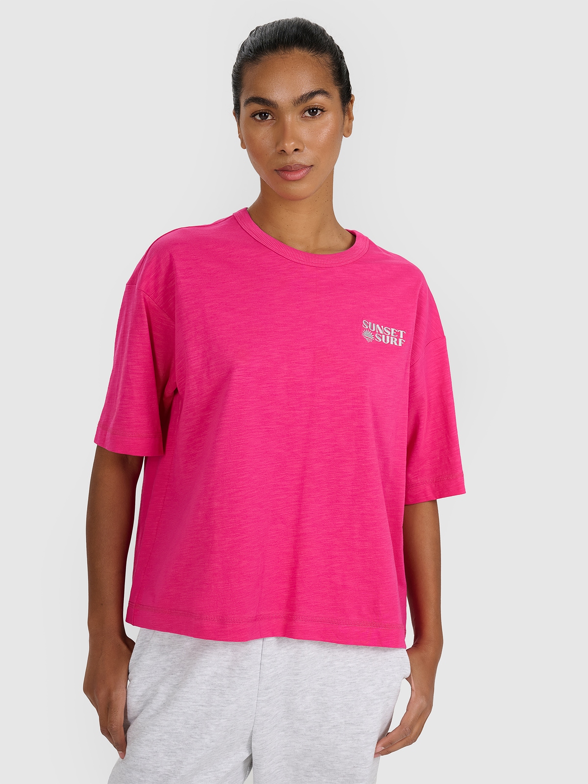 Жіноча oversize футболка з принтом - рожева