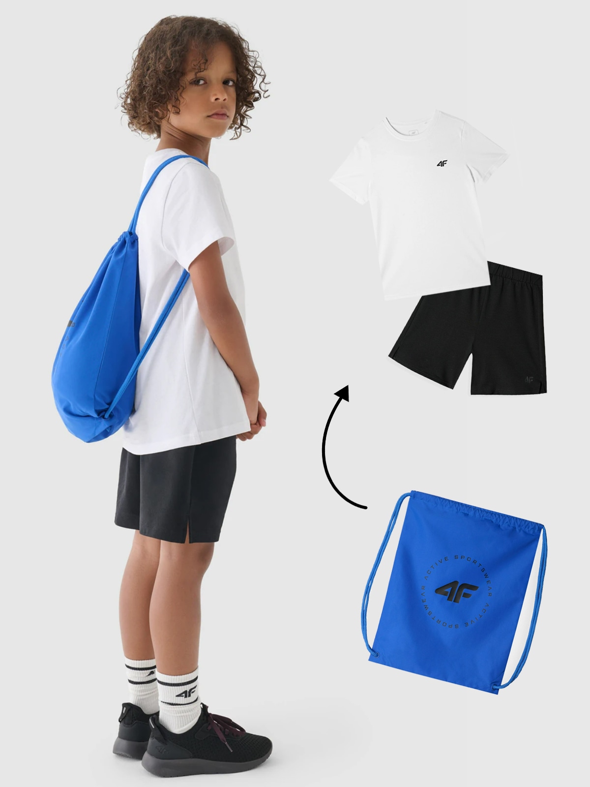 Спортивний комплект для фізкультури для хлопчиків (футболка+шорти+рюкзак) - різнокольоровий
