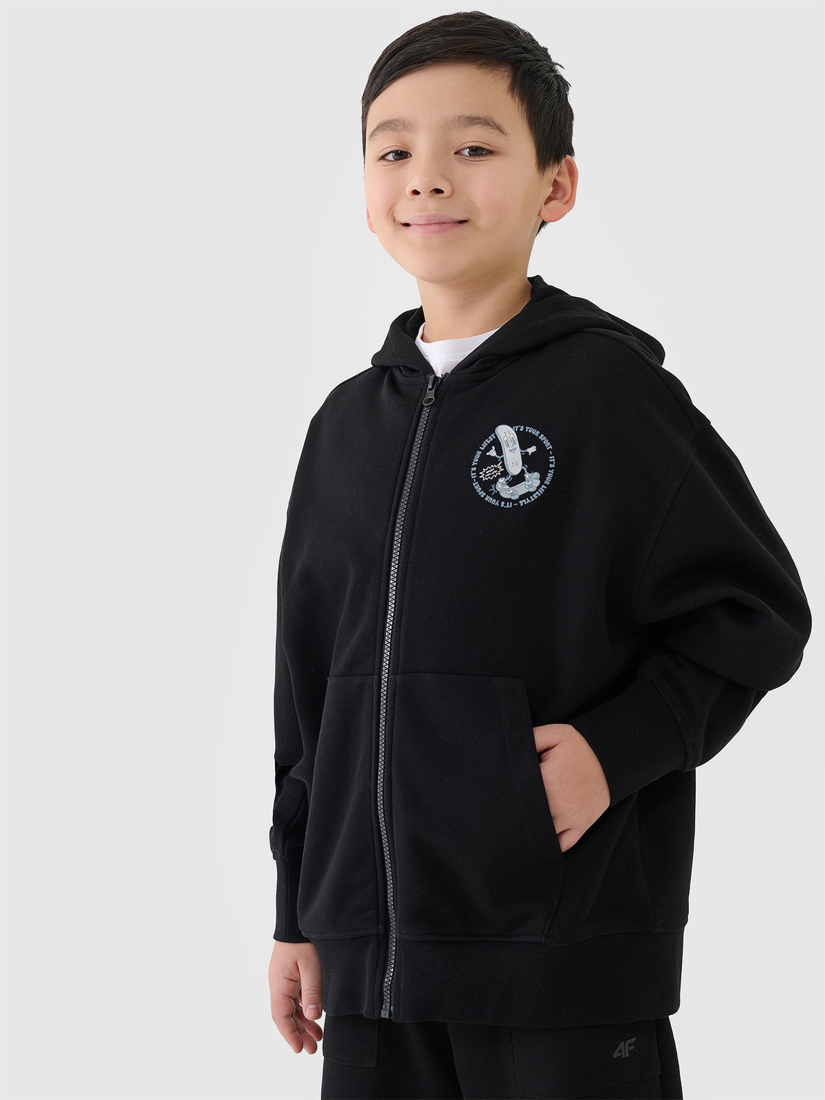 Спортивне худі на блискавці для хлопчиків - чорний