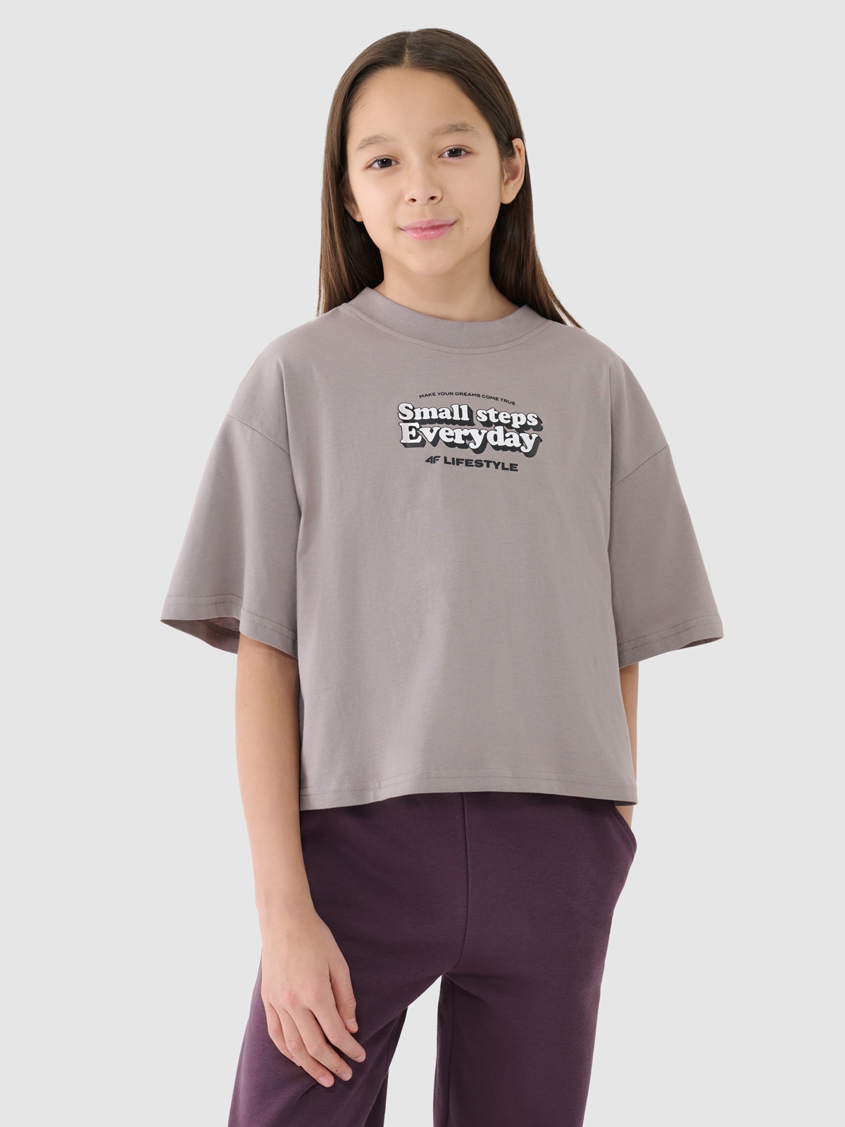 Crop top oversize з принтом для дівчаток - бежевий