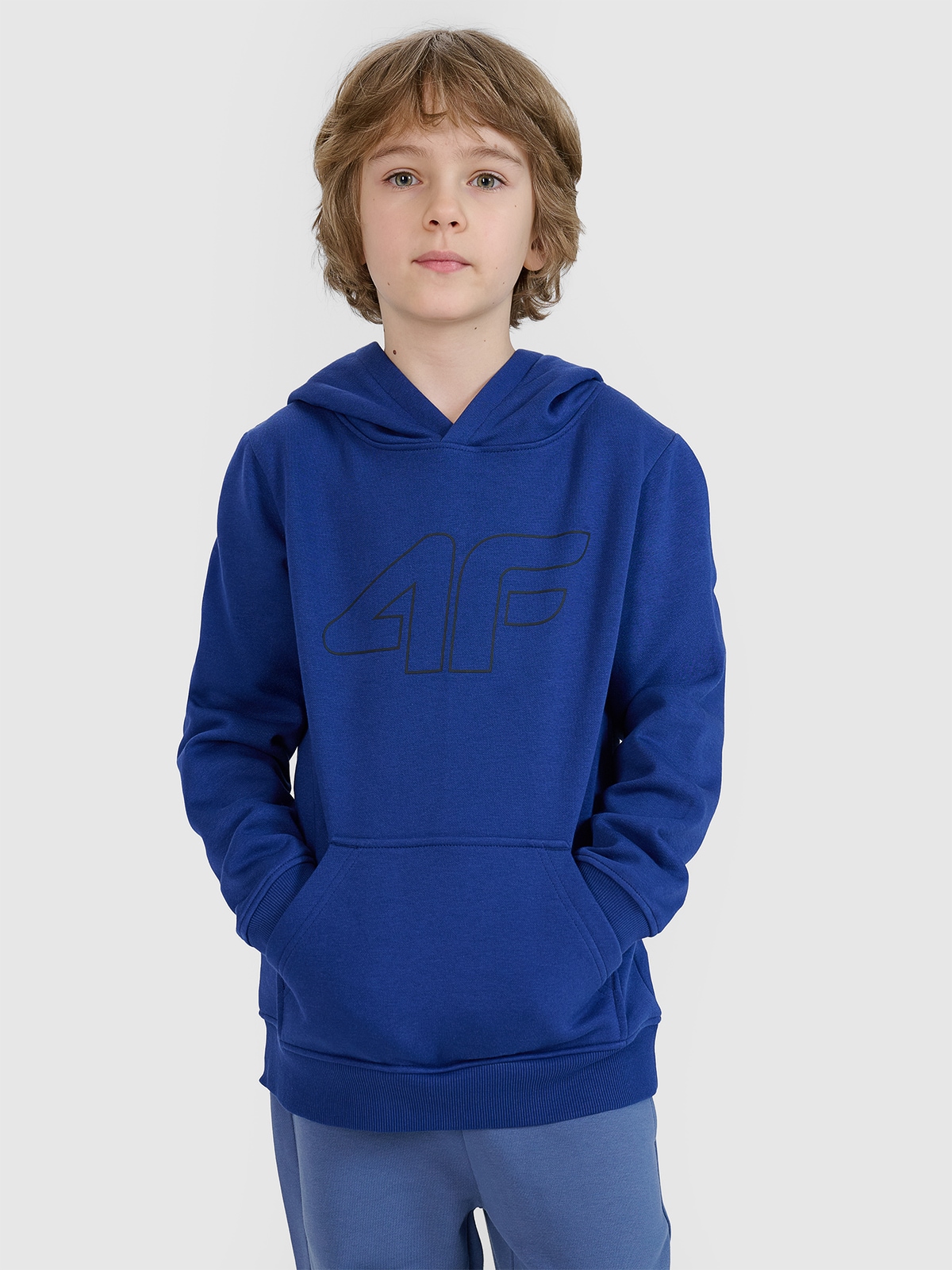 Хлопчача дресова толстовка з капюшоном без застібки - синя