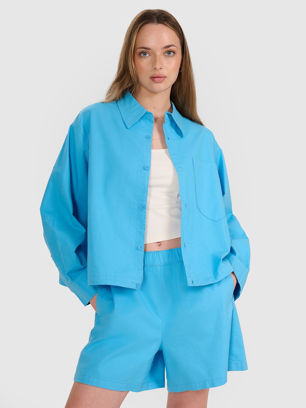 Жіноча oversize сорочка з комірцем - синя