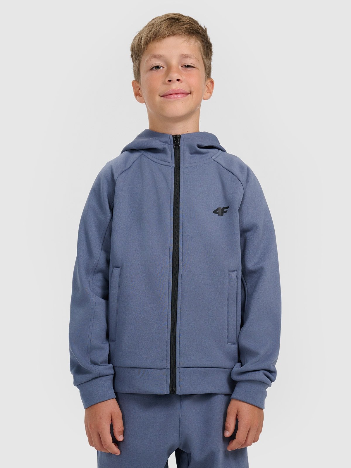 Розстібна спортивна кофта з капюшоном для хлопчика - темно-синя