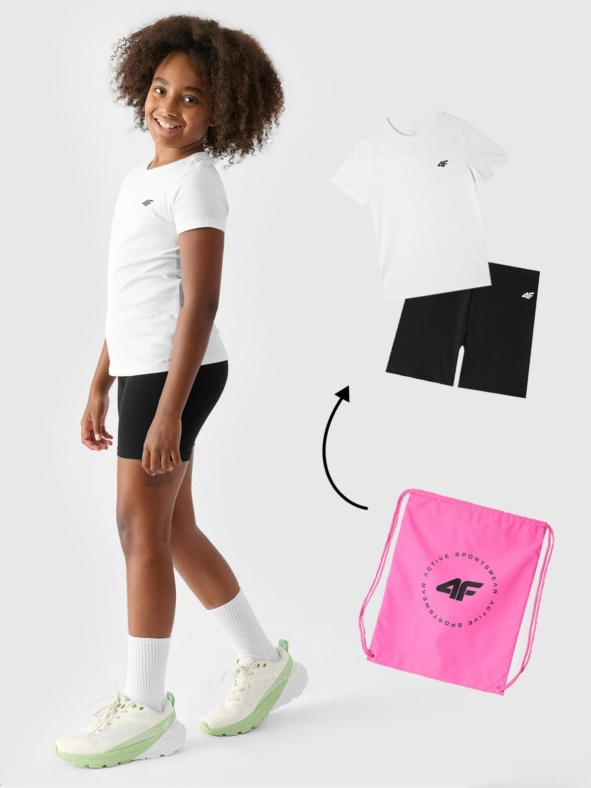 Спортивний комплект для фізкультури (футболка+шорти+рюкзак) для дівчаток - різнокольоровий