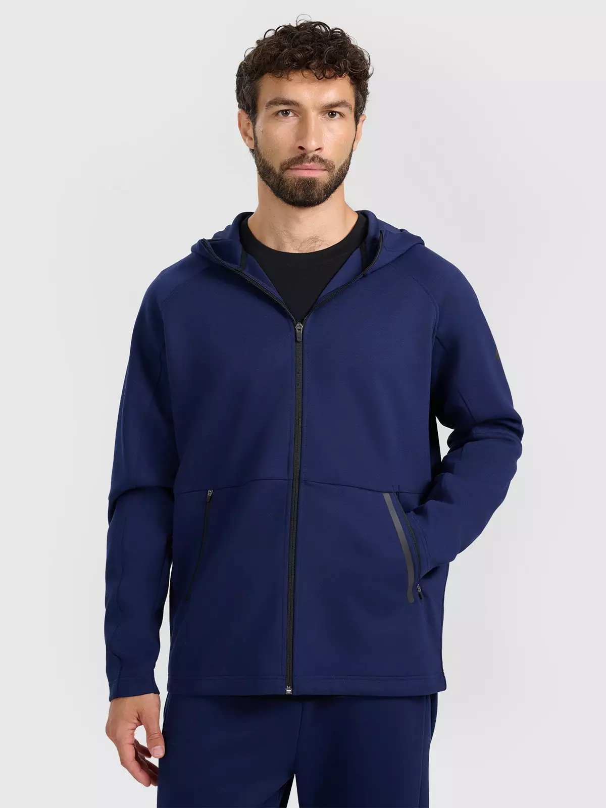 Чоловіча спортивна кофта на блискавці з капюшоном - темно-синя