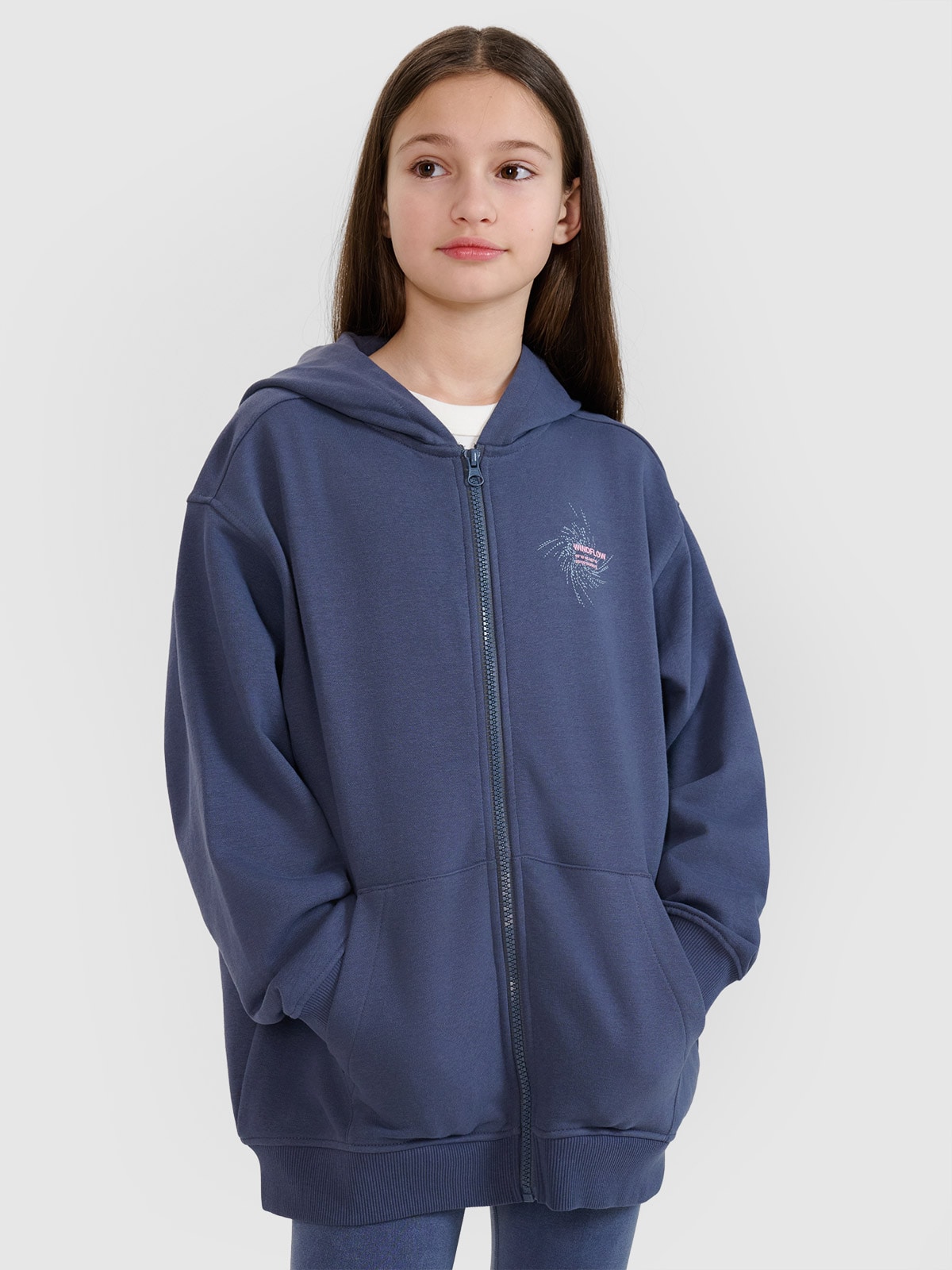 Спортивне худі на блискавці з капюшоном для дівчат - сіре