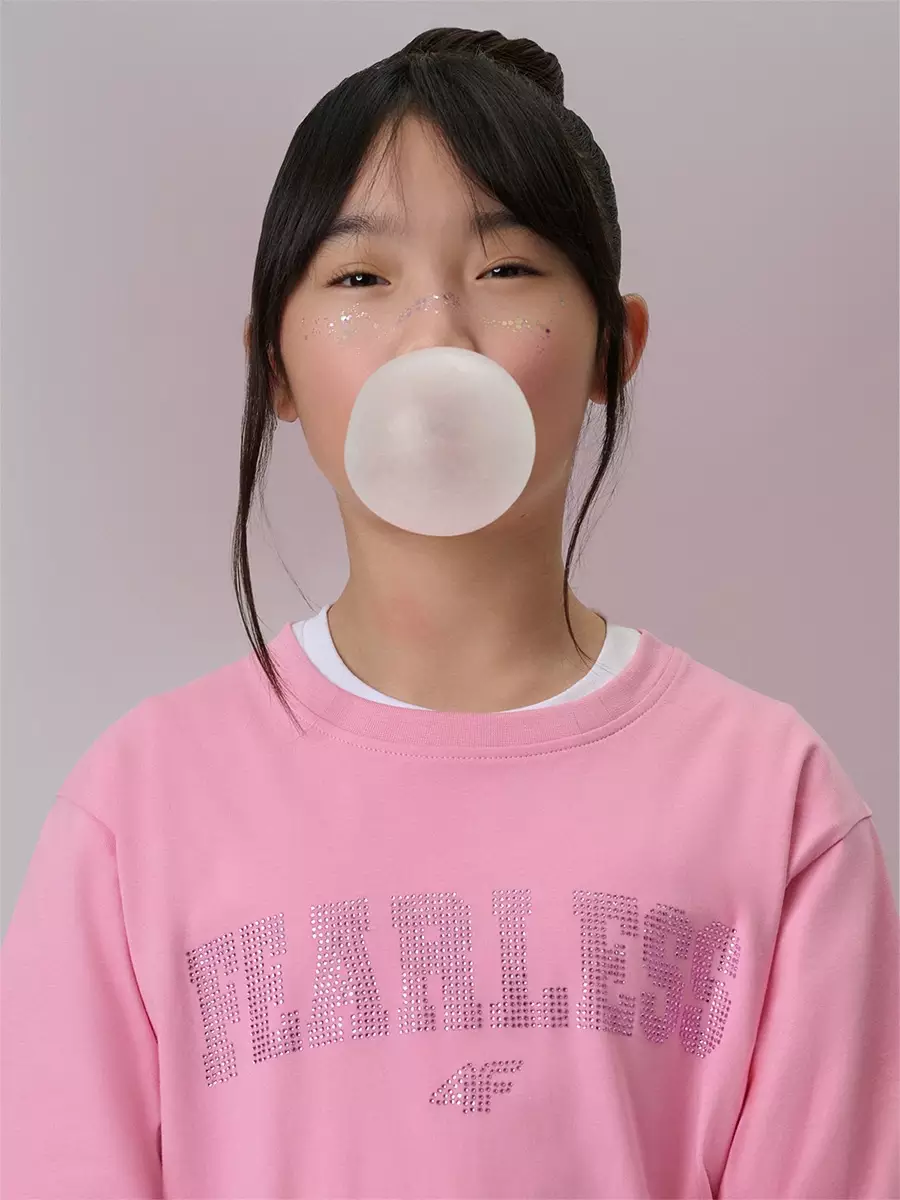 Футболка loose з принтом дівоча - рожева