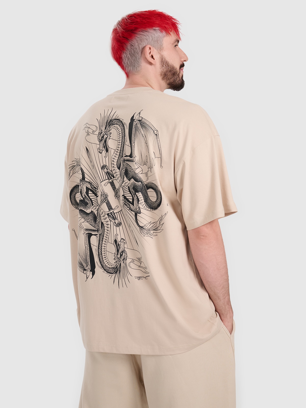 Чоловіча oversize футболка з принтом 4F x Tomasz Fornal - бежева