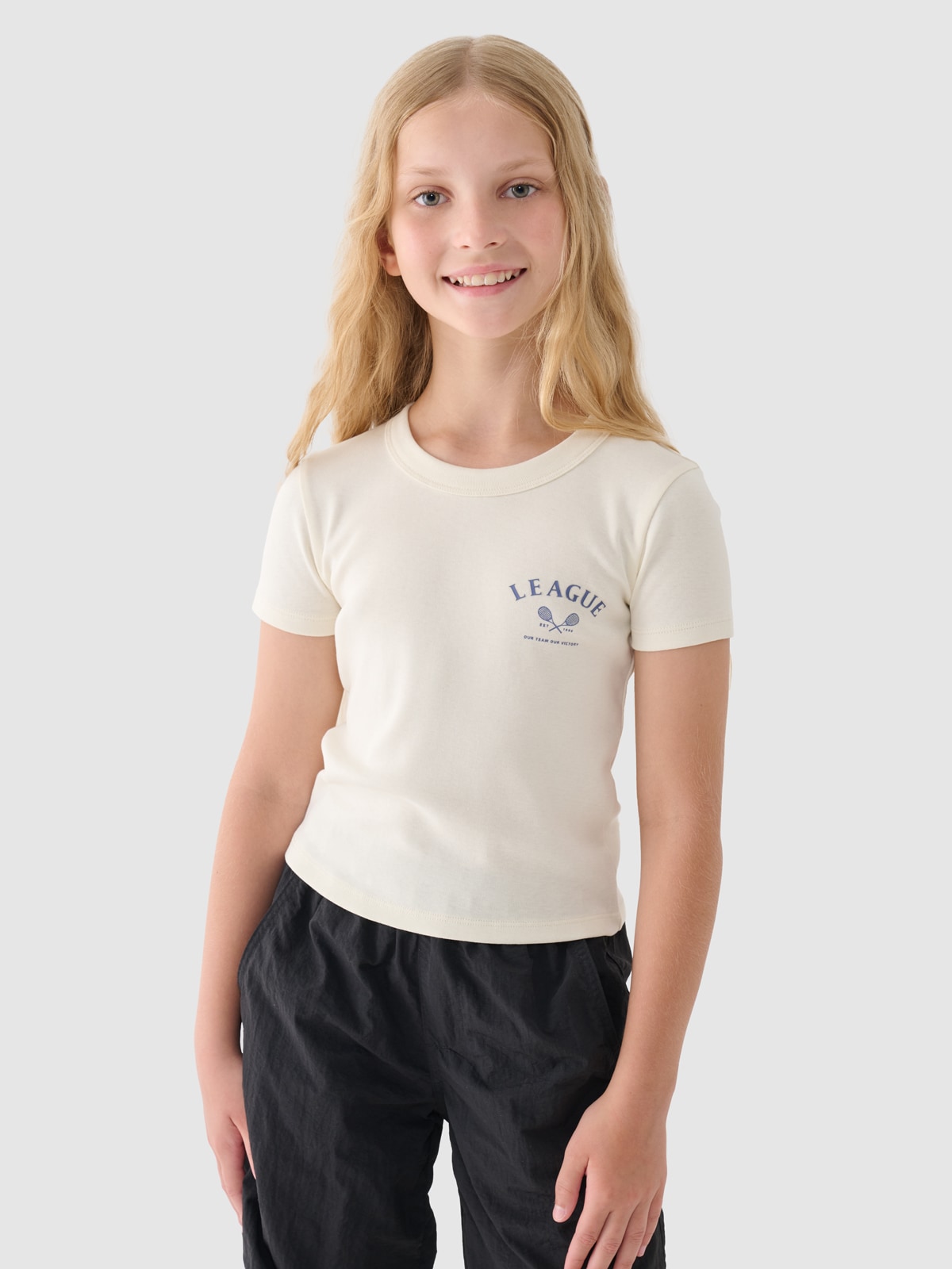 Футболка cropped з принтом для дівчаток - білий