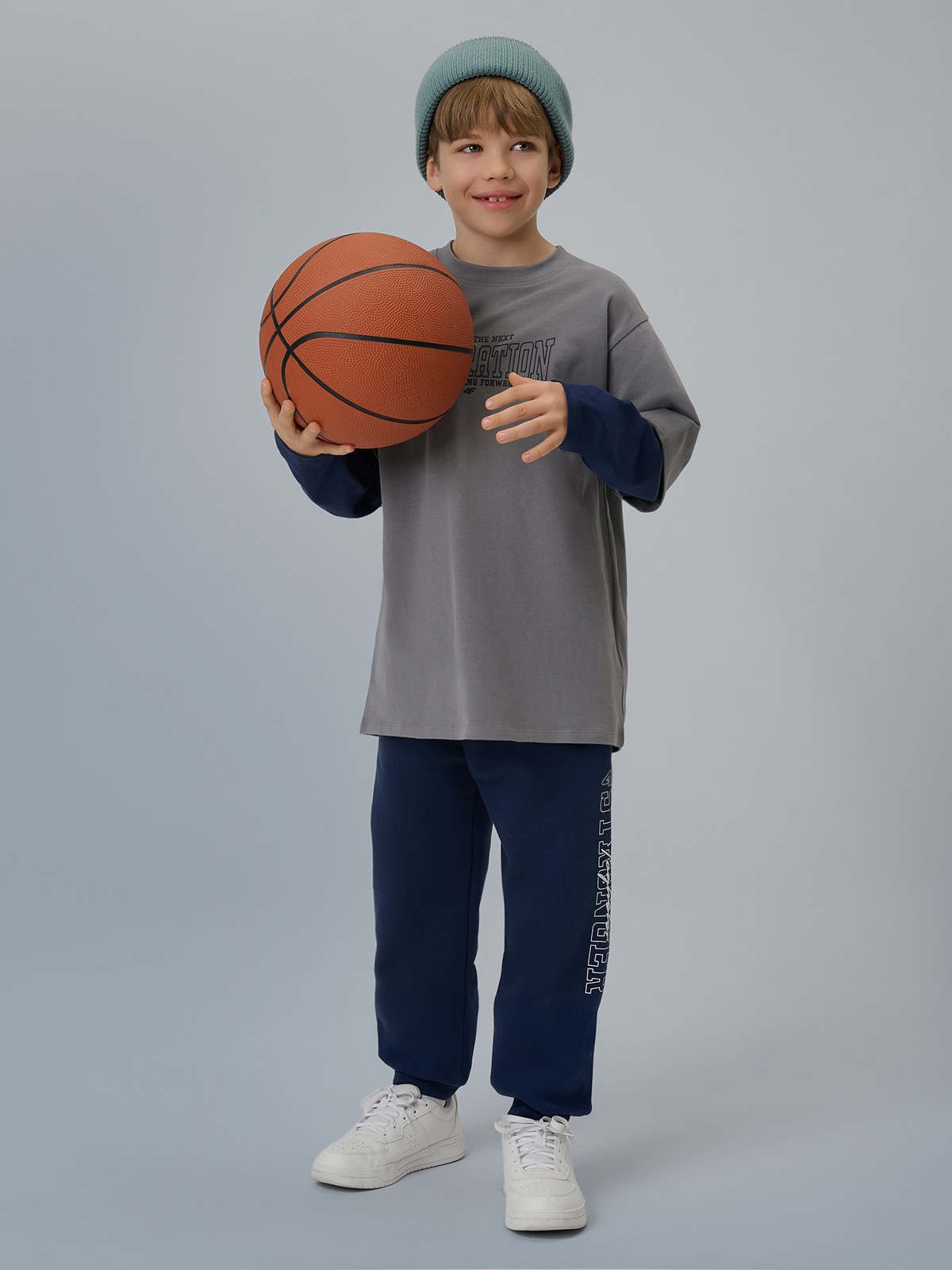 Лонгслів loose з принтом хлоп'яча - сірий