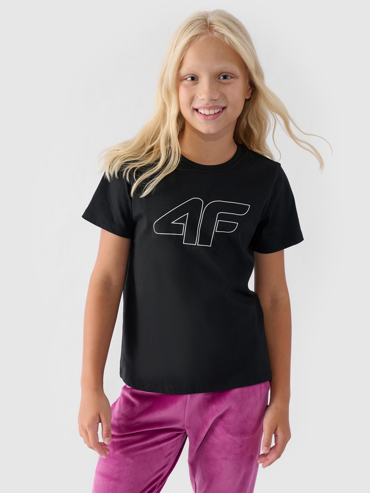 Футболка з принтом для дівчаток - темно-чорний