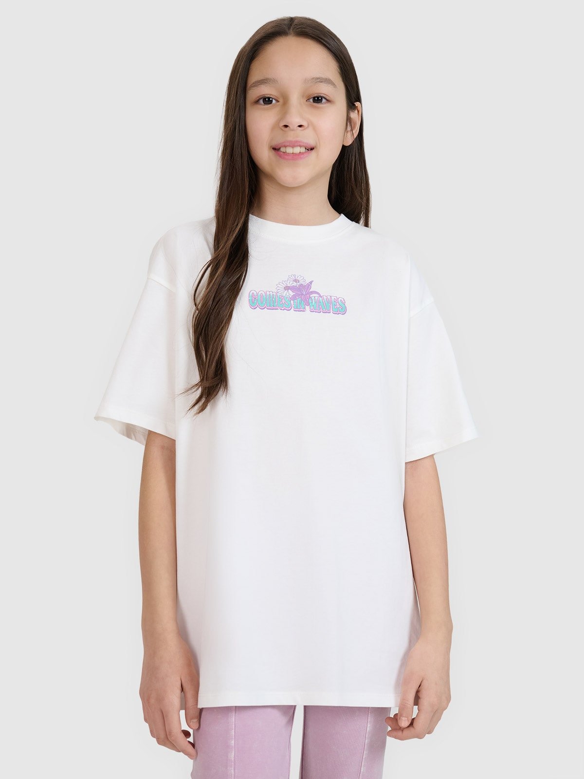 Футболка oversize з принтом для дівчаток - білий