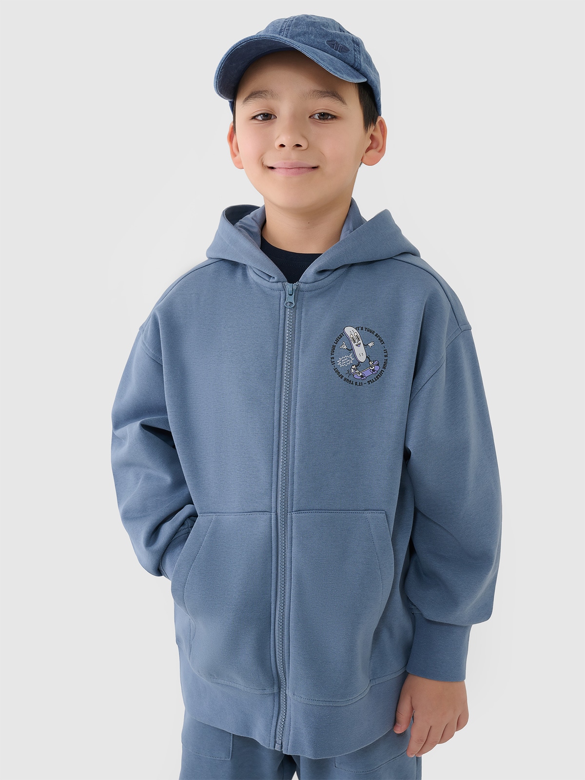 Спортивне худі на блискавці для хлопчиків - темно-синій