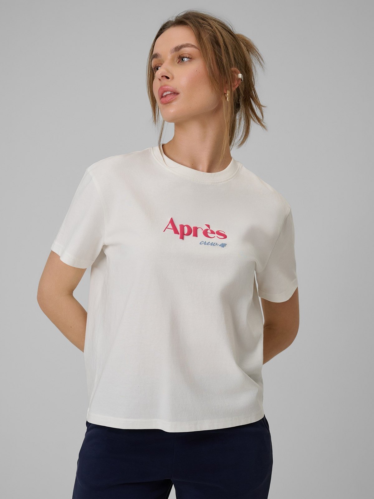 Жіночий boxy T-shirt з принтом - бежевий