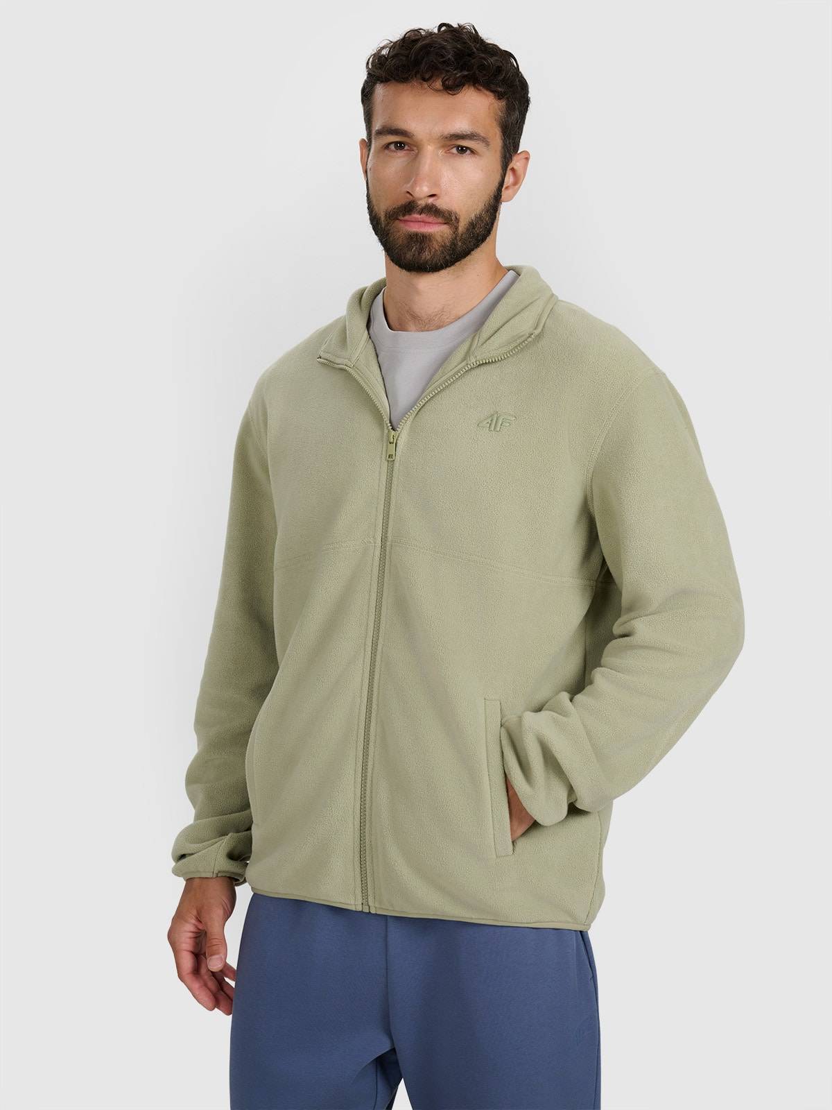 Чоловічий фліс з коміром regular - оливковий