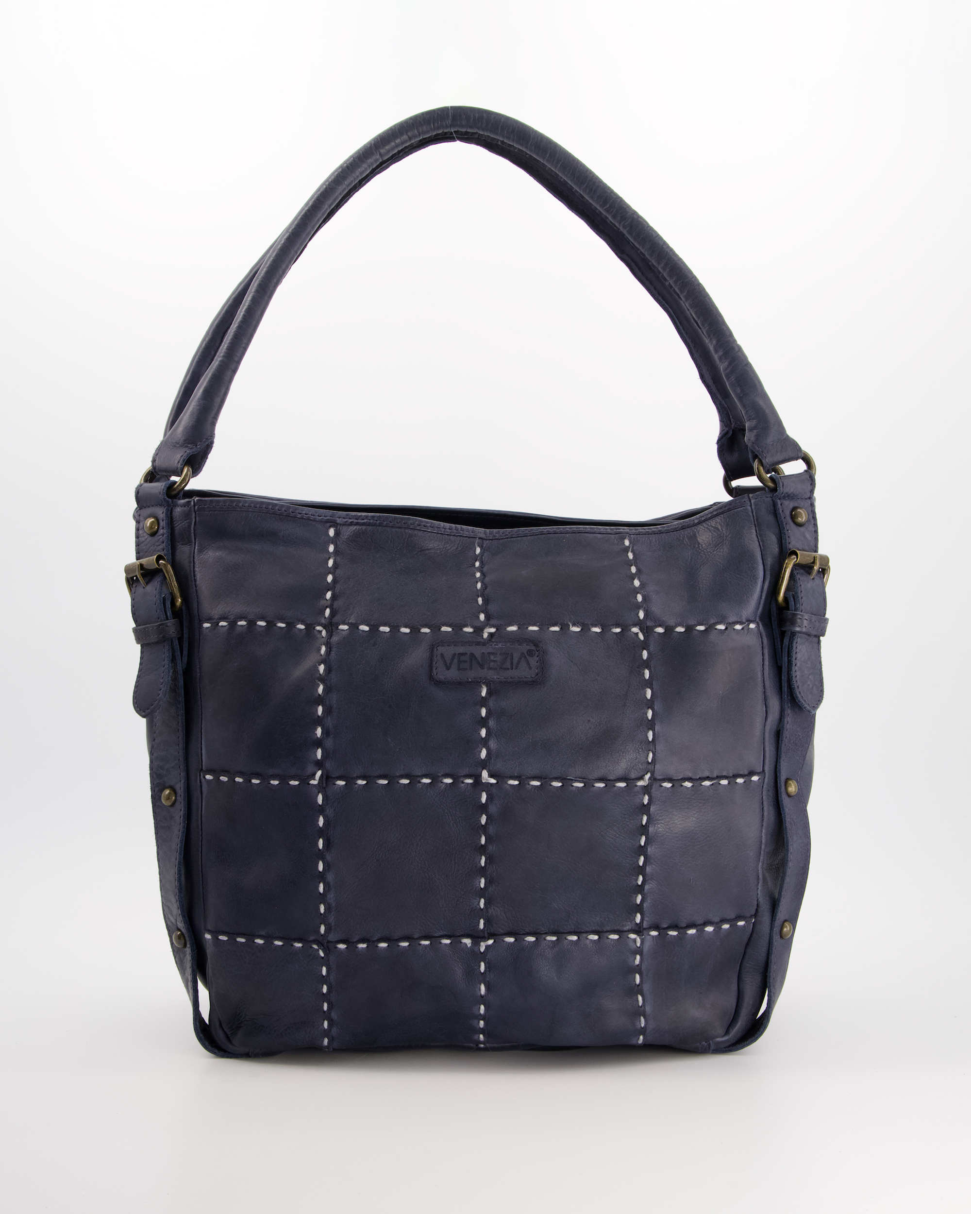 GRANATOWA SKÓRZANA TORBA Z PRZESZYCIAMI S029LENATOR063