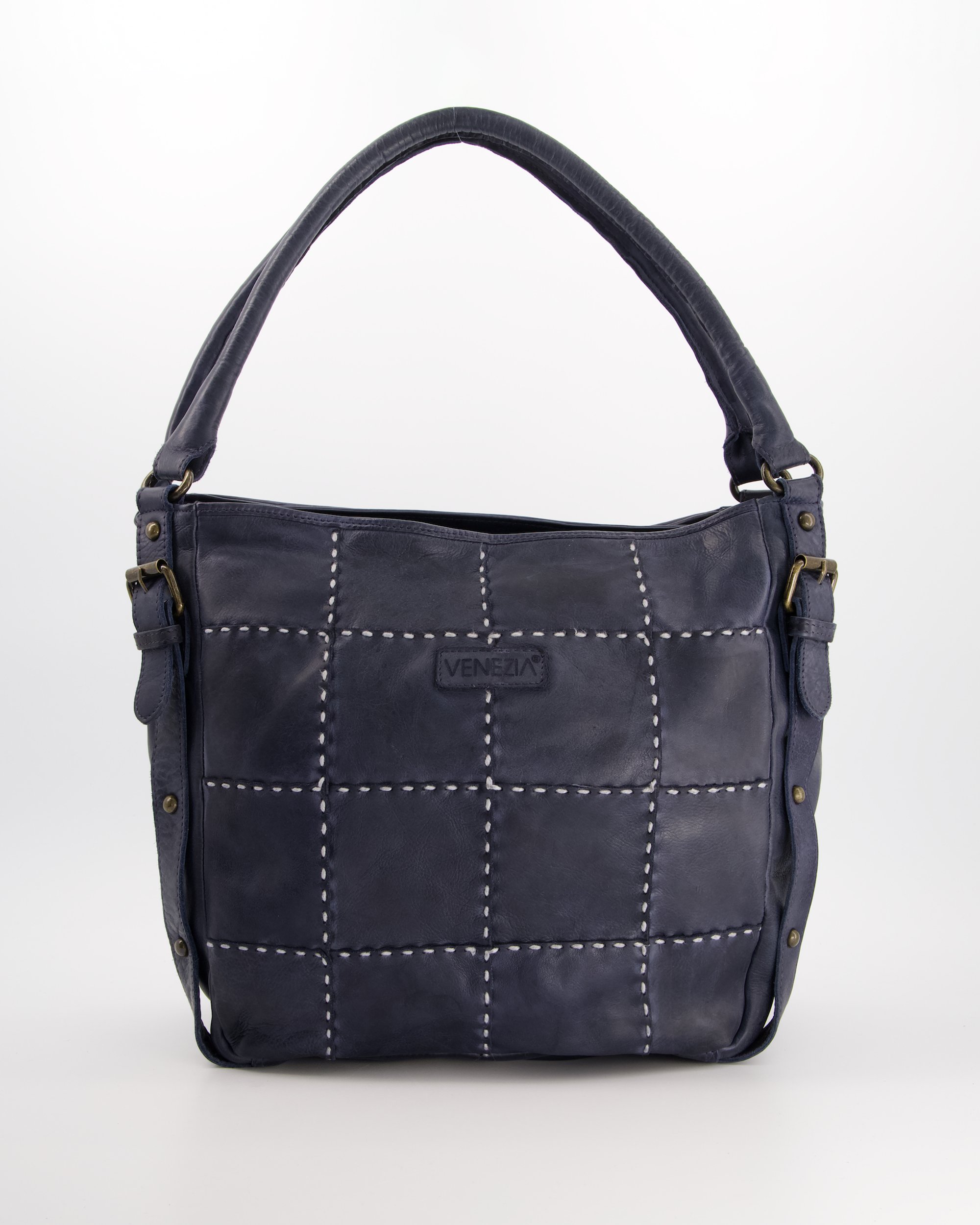 GRANATOWA SKÓRZANA TORBA Z PRZESZYCIAMI S029LENATOR063