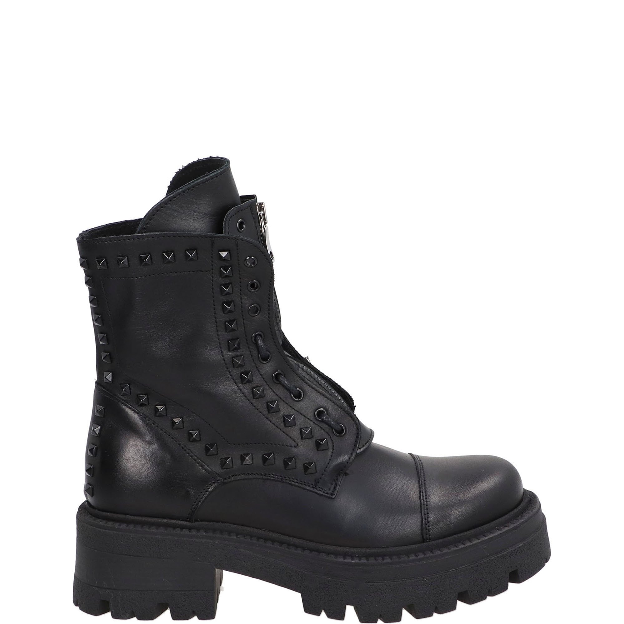 CZARNE SZNUROWANE BOTKI H10 VITELLO NERO