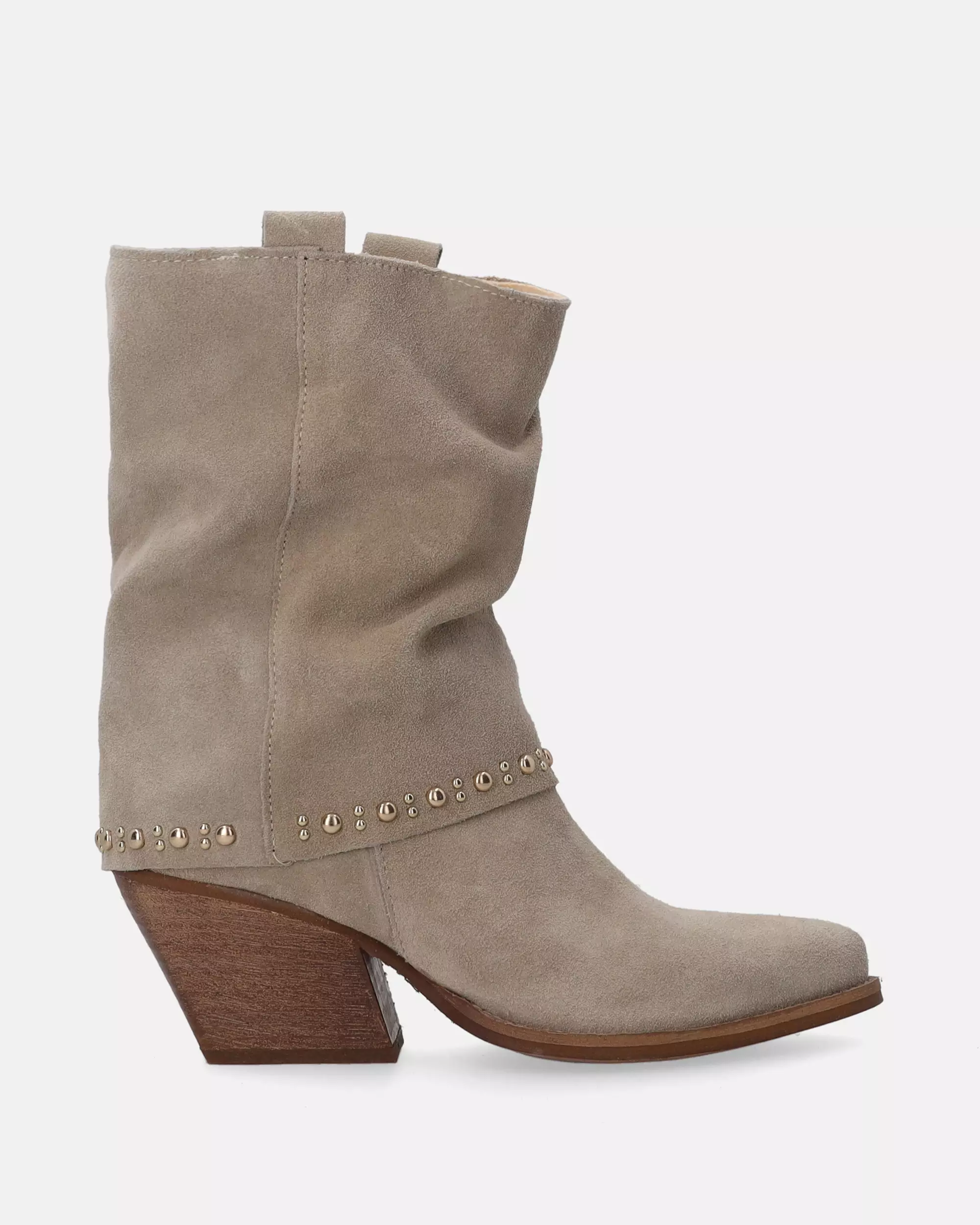 Beżowe kowbojki z marszczeniami E018SUBEOBB055