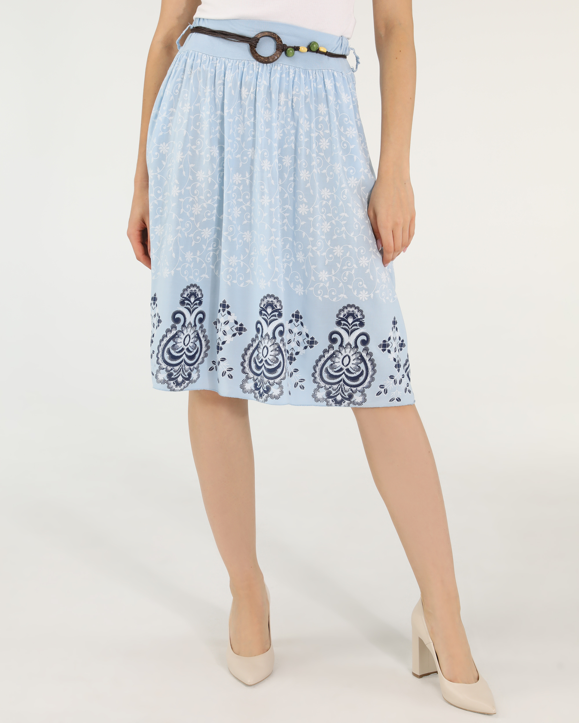 NIEBIESKA SPÓDNICA Z WISKOZY 65-24191B CELEST