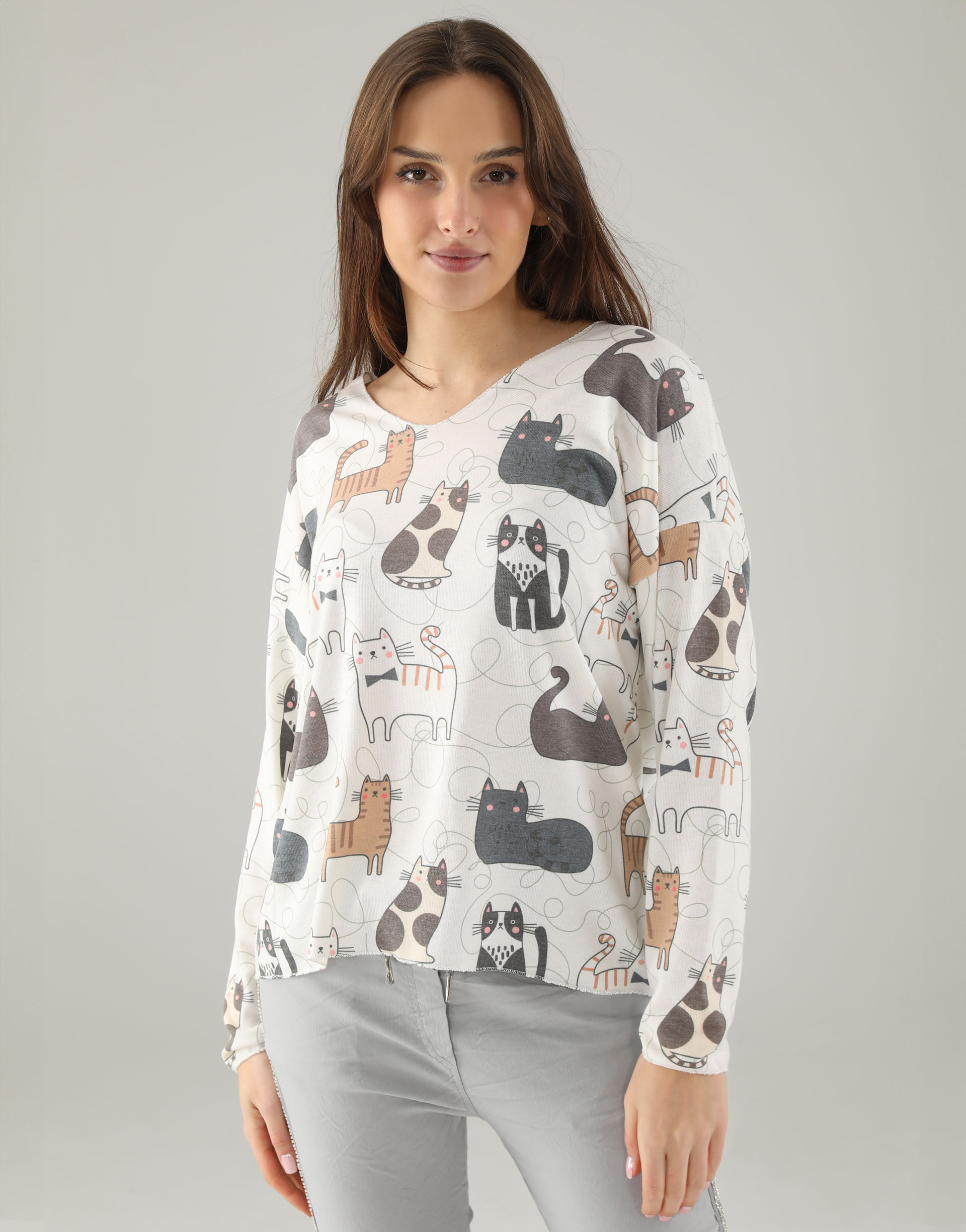 BIAŁA BLUZKA W KOTY 29-9552-4 BIANCO