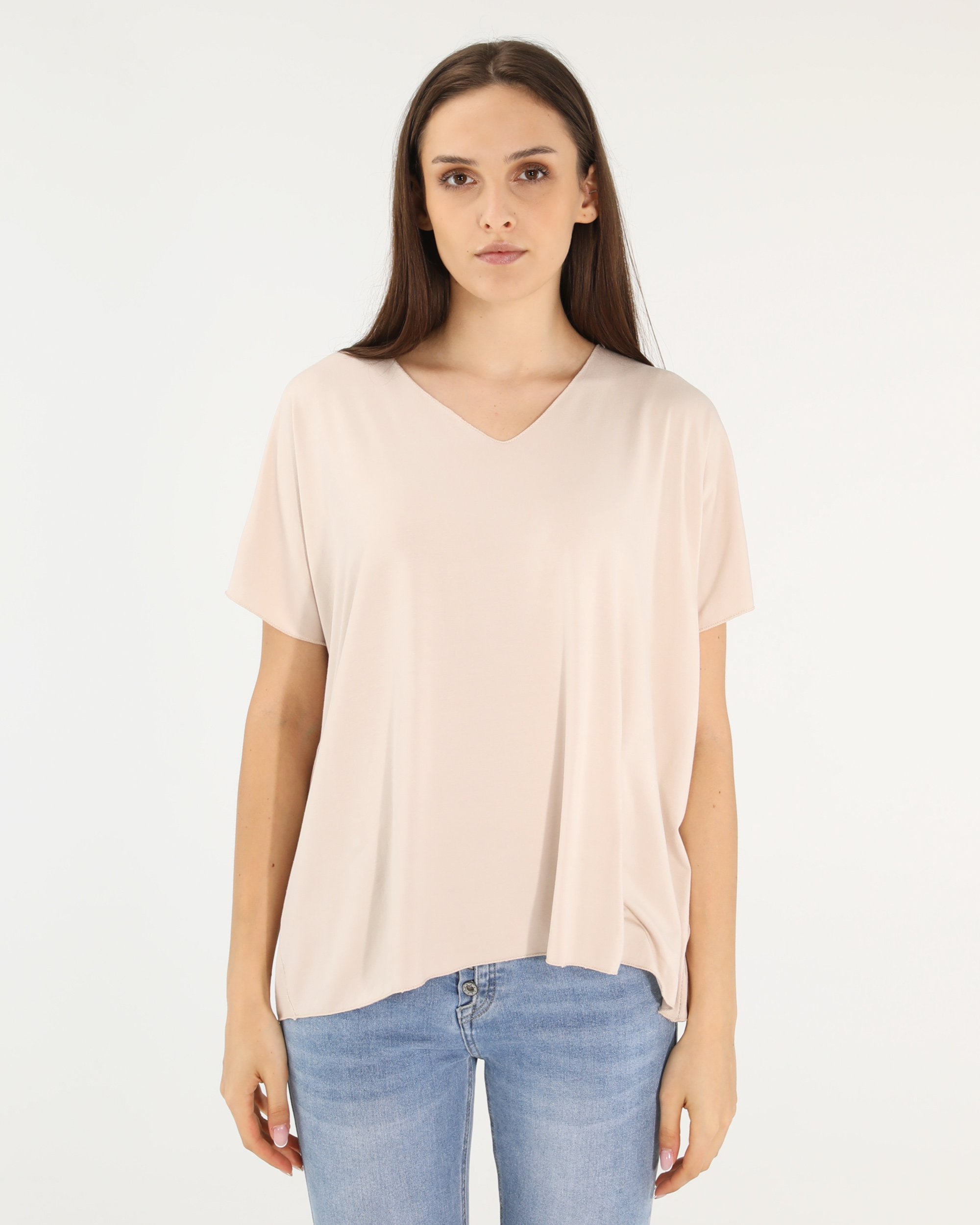 BEŻOWA BLUZKA Z WISKOZY 53-M709 BEIGE