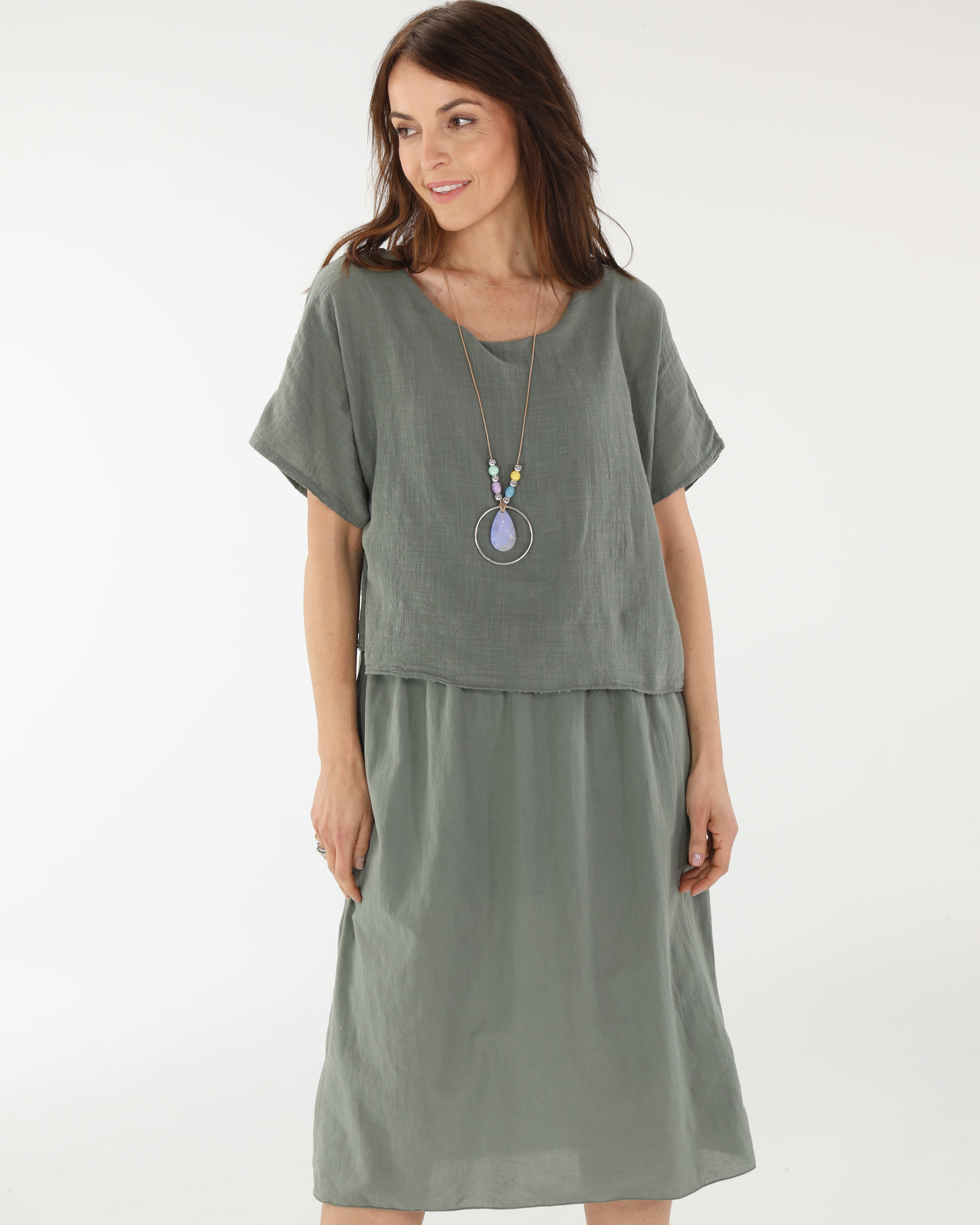 BAWEŁNIANA SUKIENKA Z NASZYJNIKIEM 194-7895 MILITAR