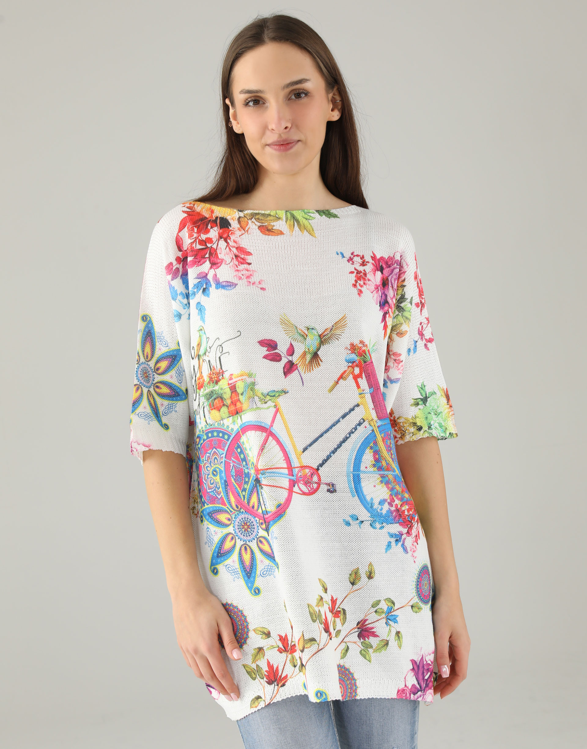 BLUZKA-TUNIKA Z NADRUKIEM 266-2115B BIANCO