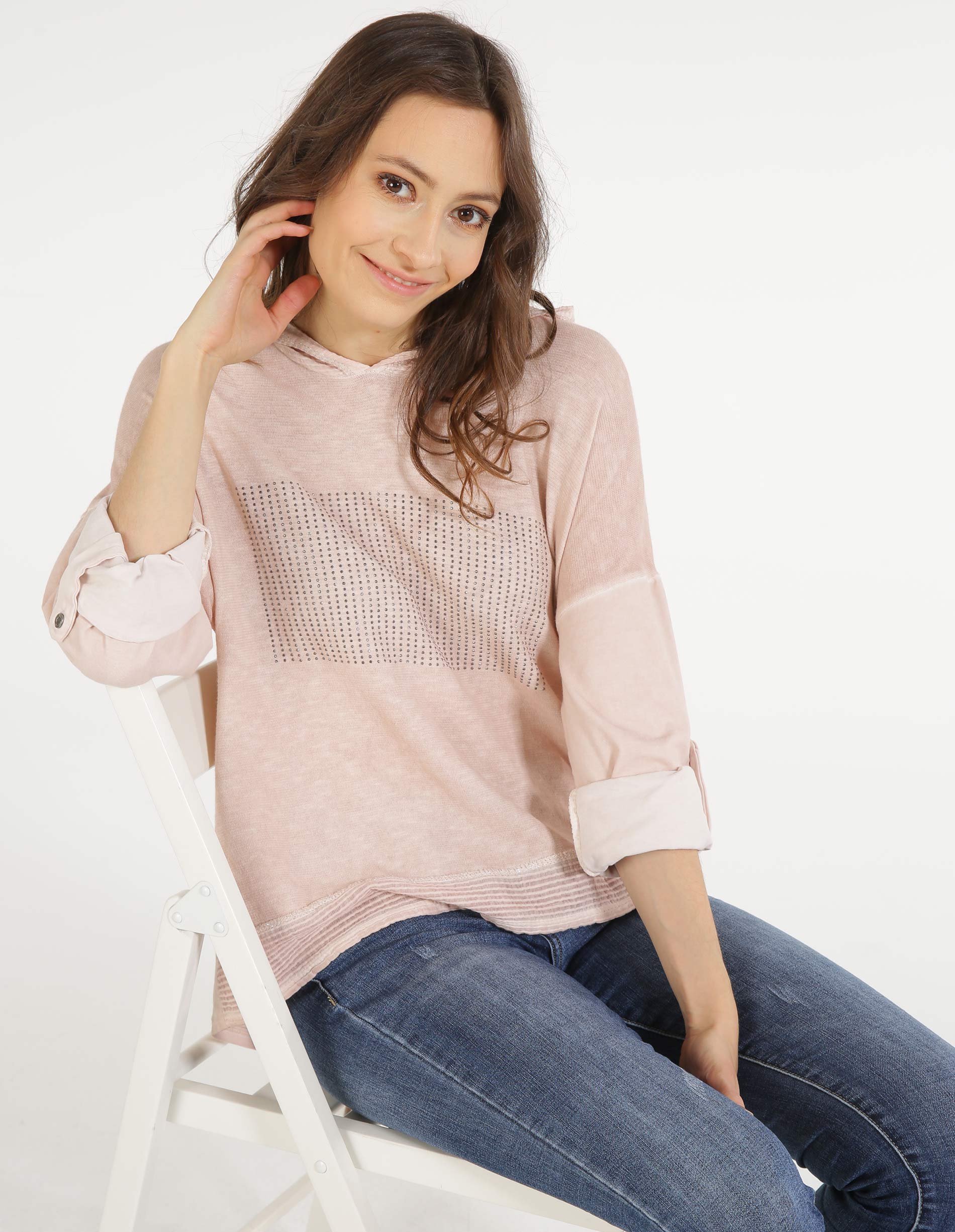 BAWEŁNIANA BLUZA Z KAPTUREM 141-80563 ROS AN