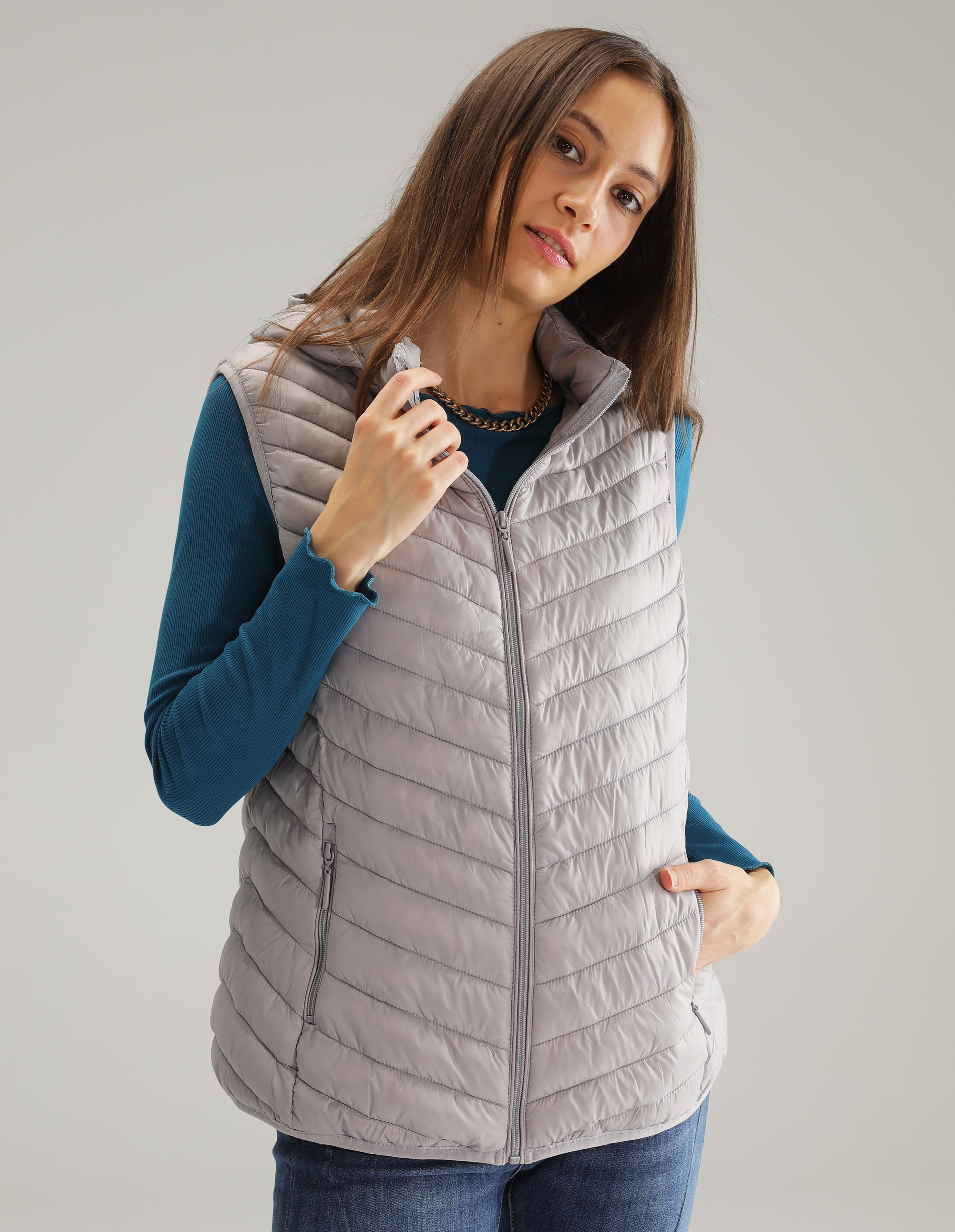 LEKKA KAMIZELKA Z KAPTUREM 91-81231 GRIGIO