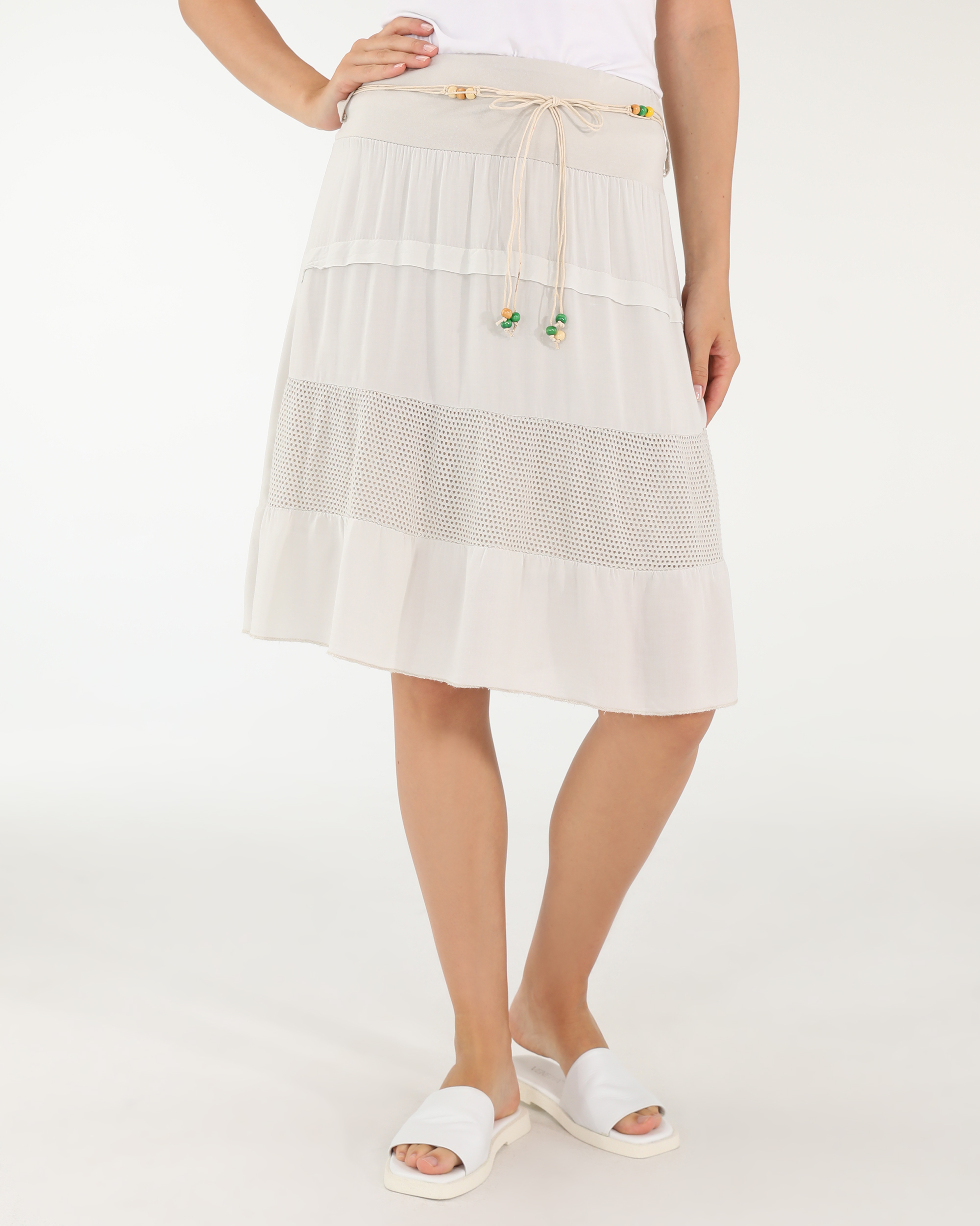 SPÓDNICA Z AŻUROWĄ FALBANĄ 15-5370 BEIGE