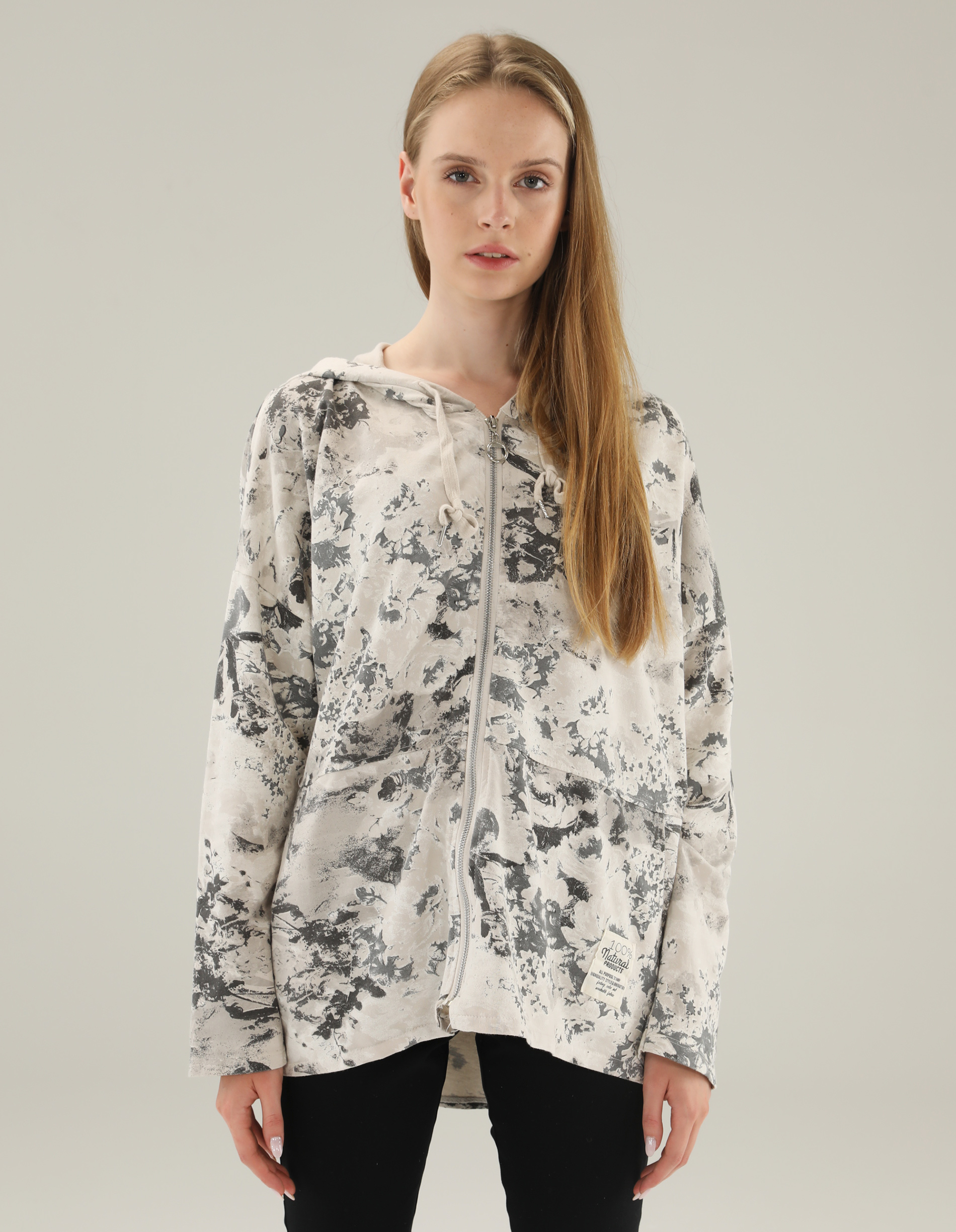 LUŹNA BLUZA Z KAPTUREM 102-14232 BEIGE