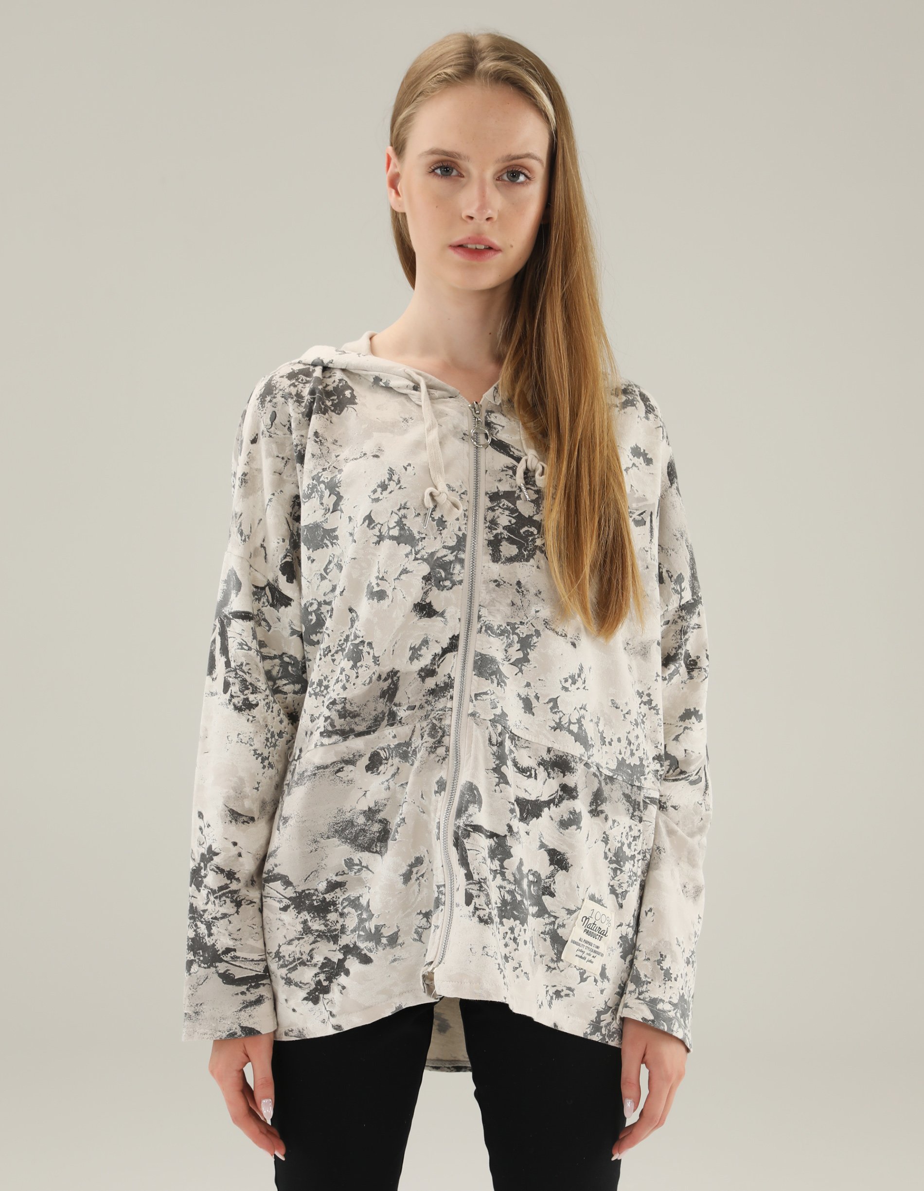 LUŹNA BLUZA Z KAPTUREM 102-14232 BEIGE