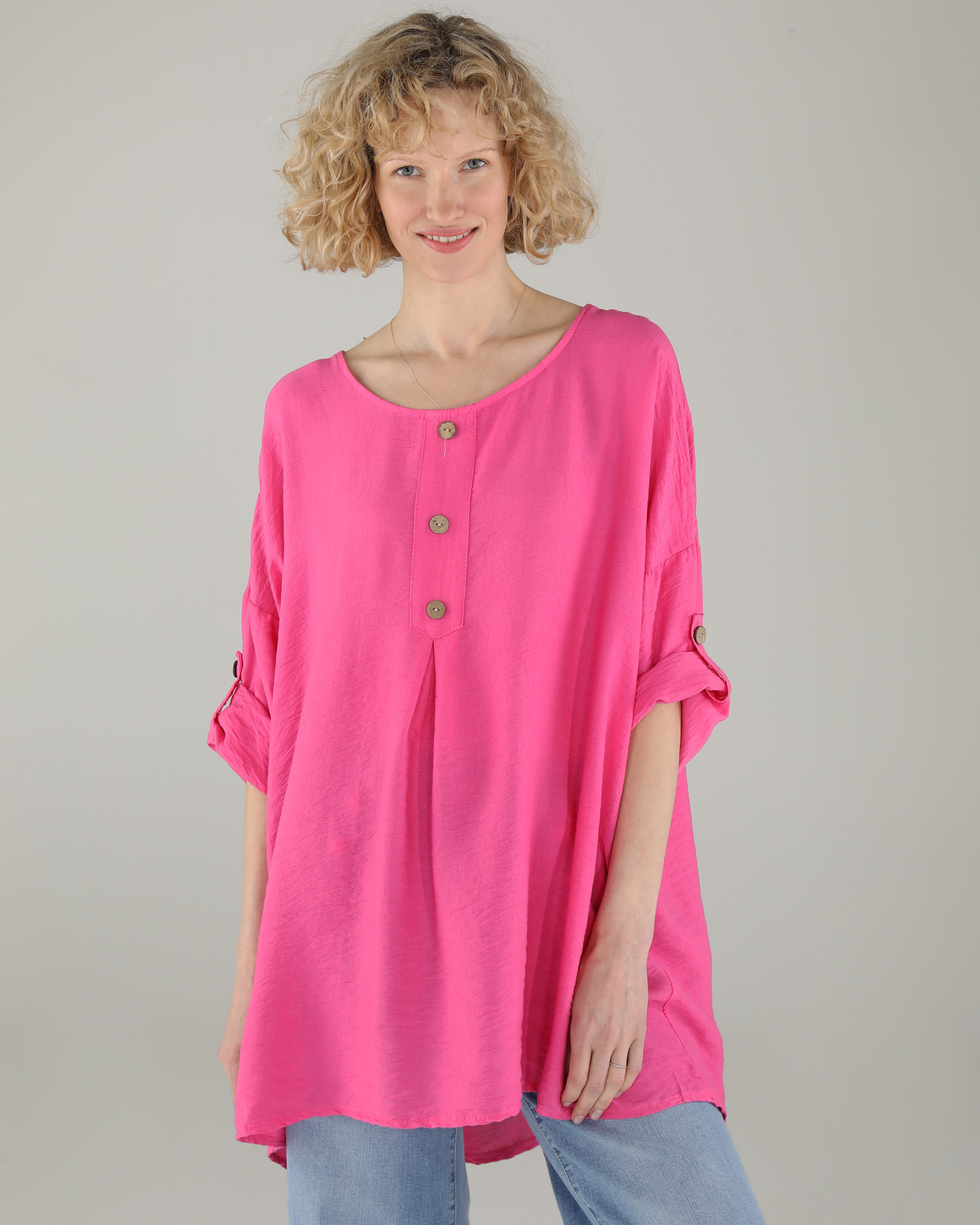 LUŹNA BLUZKA Z GUZIKAMI 114-10683 FUXIA