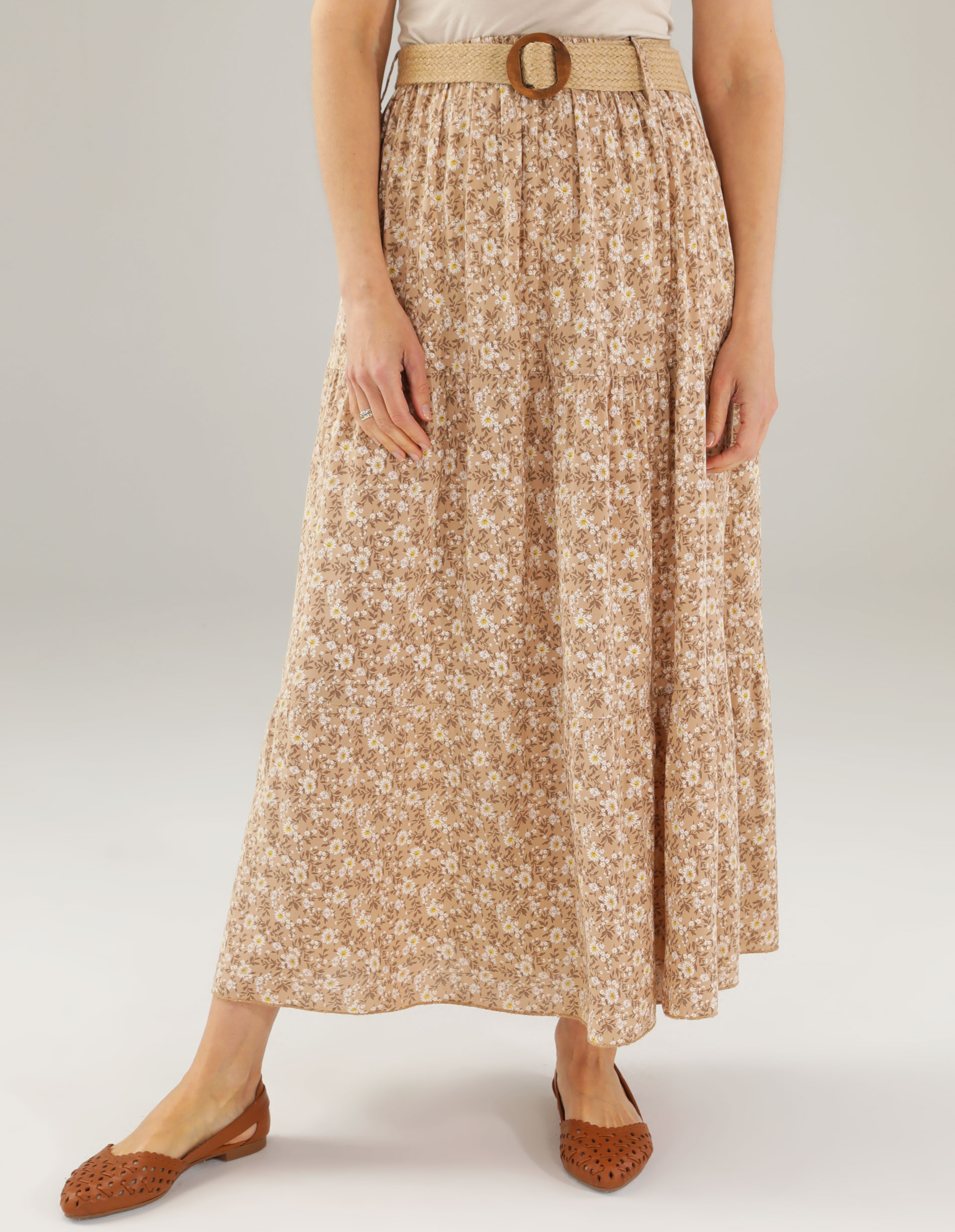 BEŻOWA SPÓDNICA Z PASKIEM 65-22156A CAMELL