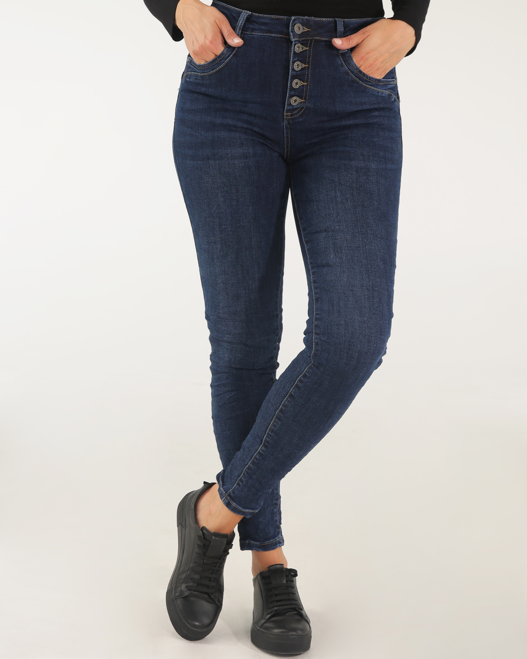 DOPASOWANE JEANSY Z GUZIKAMI 191-2187 BLU SC