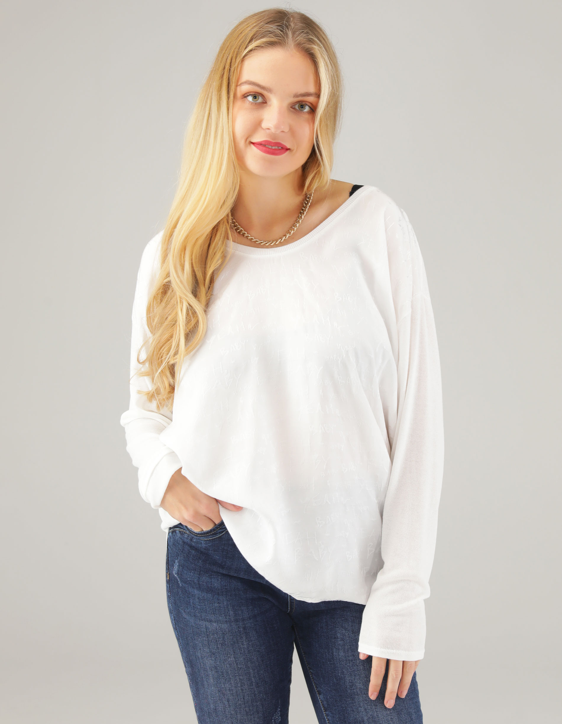 BLUZKA Z NAPISAMI 264-72029A BIANC